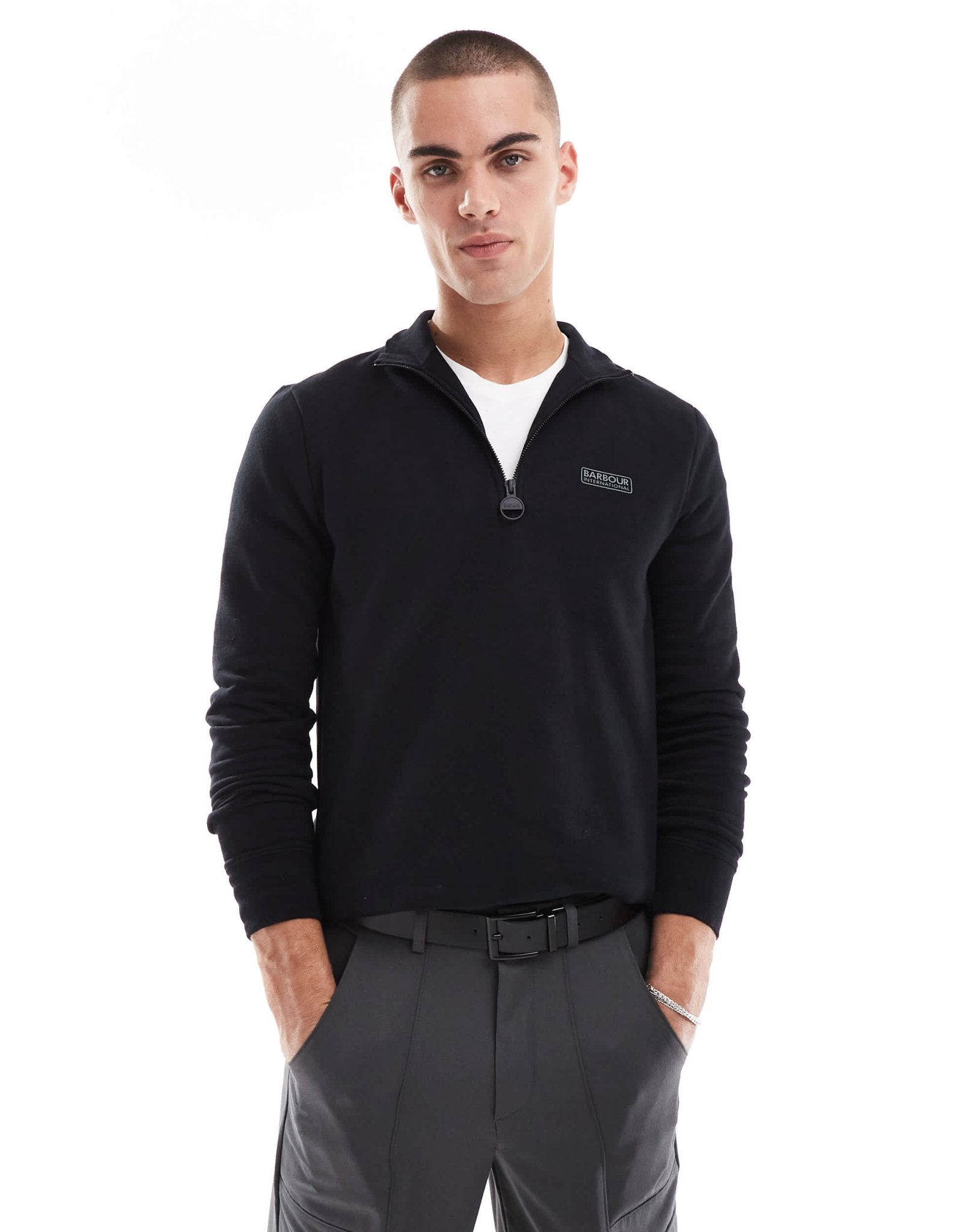 Barbour International essential half zip sweatshirt in black - ASOS Sample Sale EU Store
