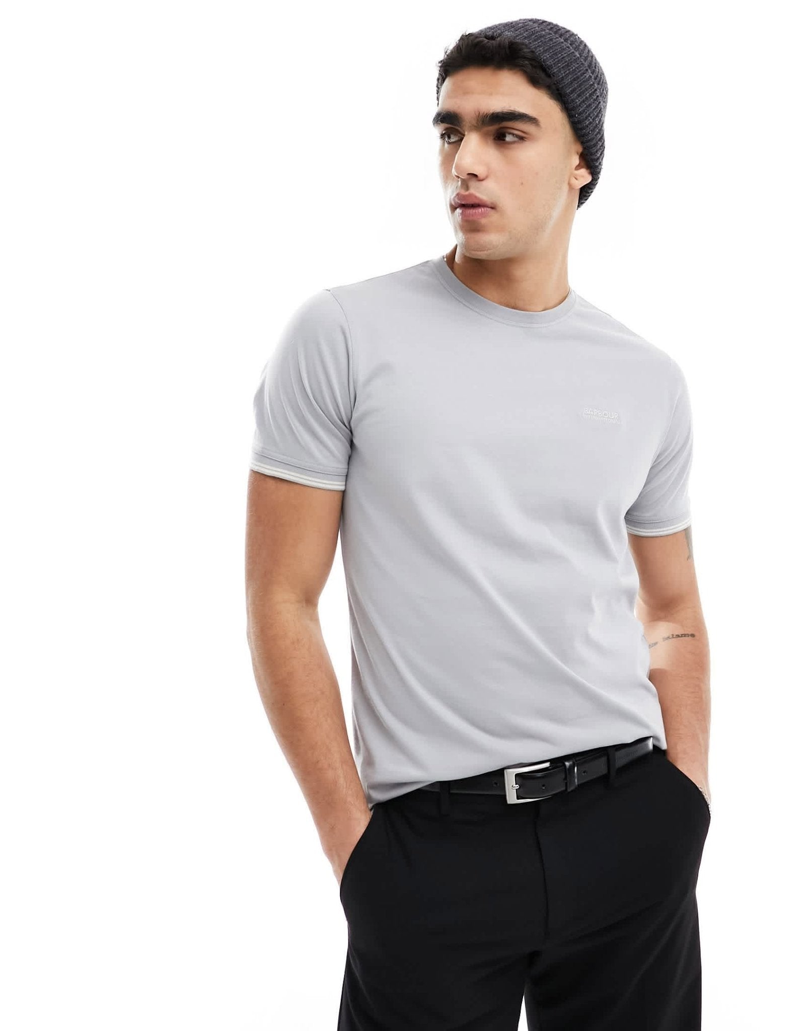 Barbour International Philip tonal tipped t-shirt in light grey - ASOS Sample Sale EU Store