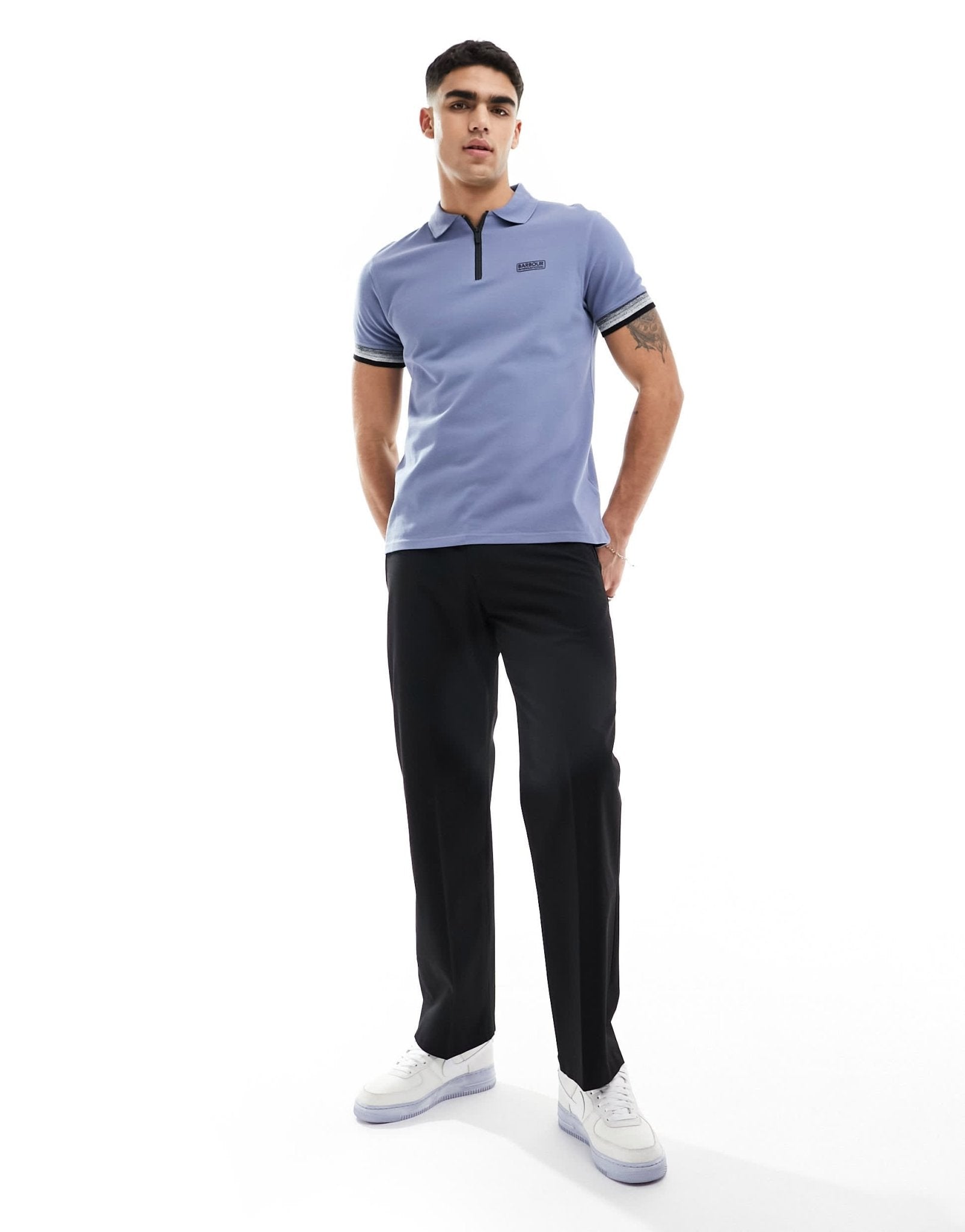 Barbour International Twist zip polo shirt in light blue - ASOS Sample Sale EU Store