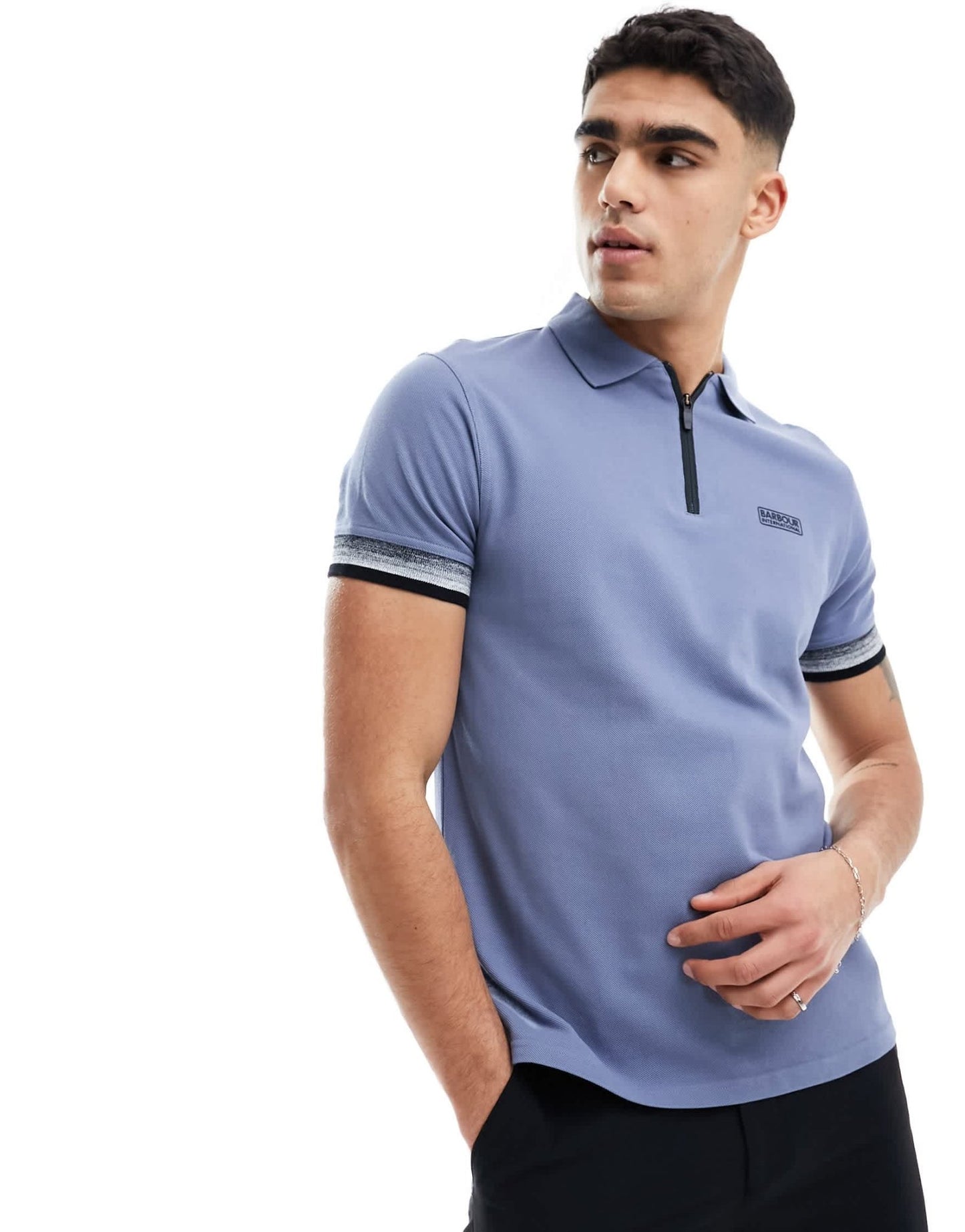 Barbour International Twist zip polo shirt in light blue - ASOS Sample Sale EU Store