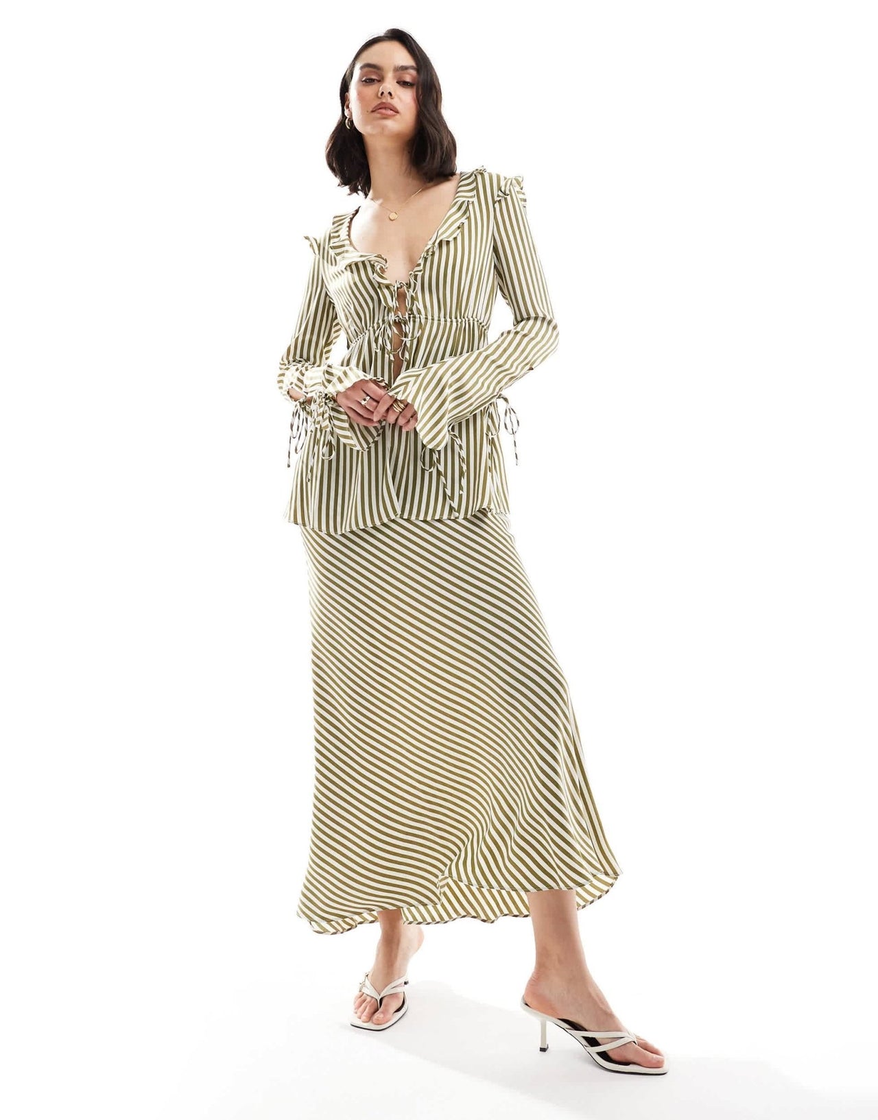 Bardot bias cut midi skirt in green stripe co ord - ASOS Sample Sale EU Store
