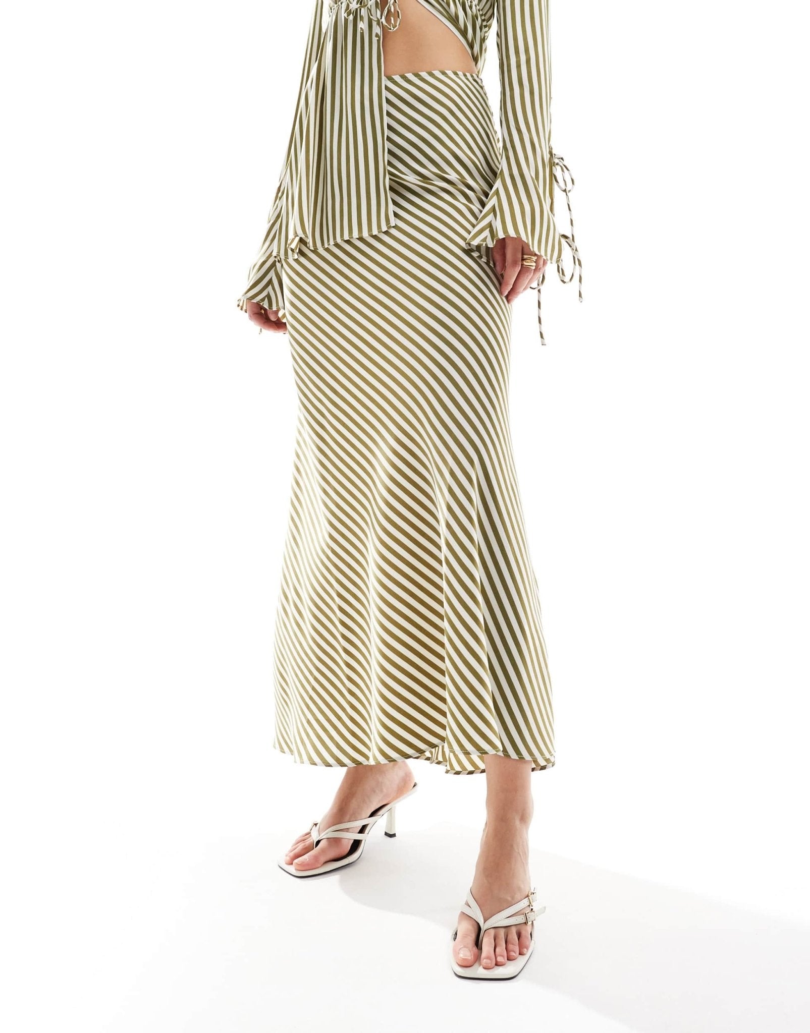 Bardot bias cut midi skirt in green stripe co ord - ASOS Sample Sale EU Store