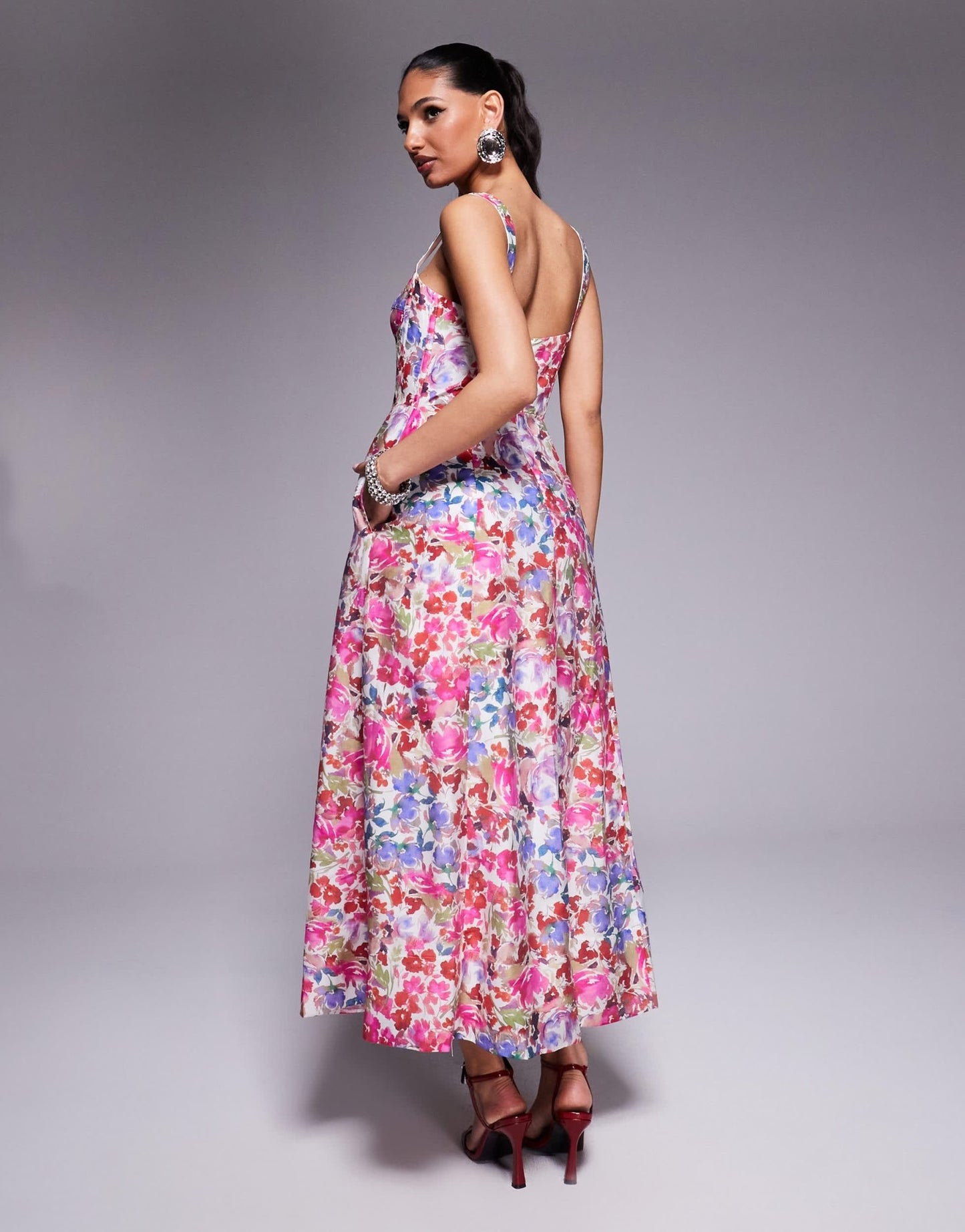 Bardot corset midi dress in pink floral - ASOS Sample Sale EU Store