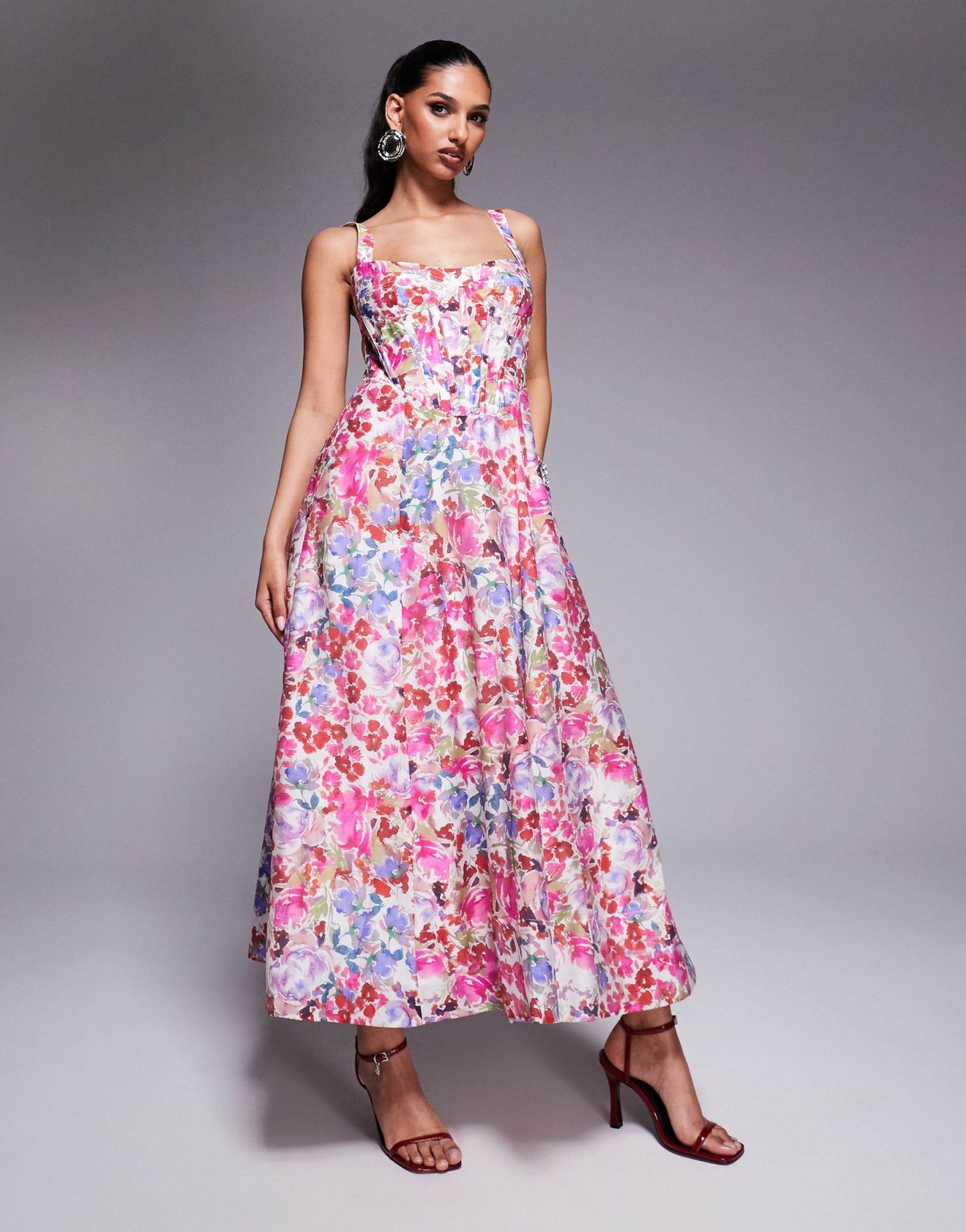 Bardot corset midi dress in pink floral - ASOS Sample Sale EU Store