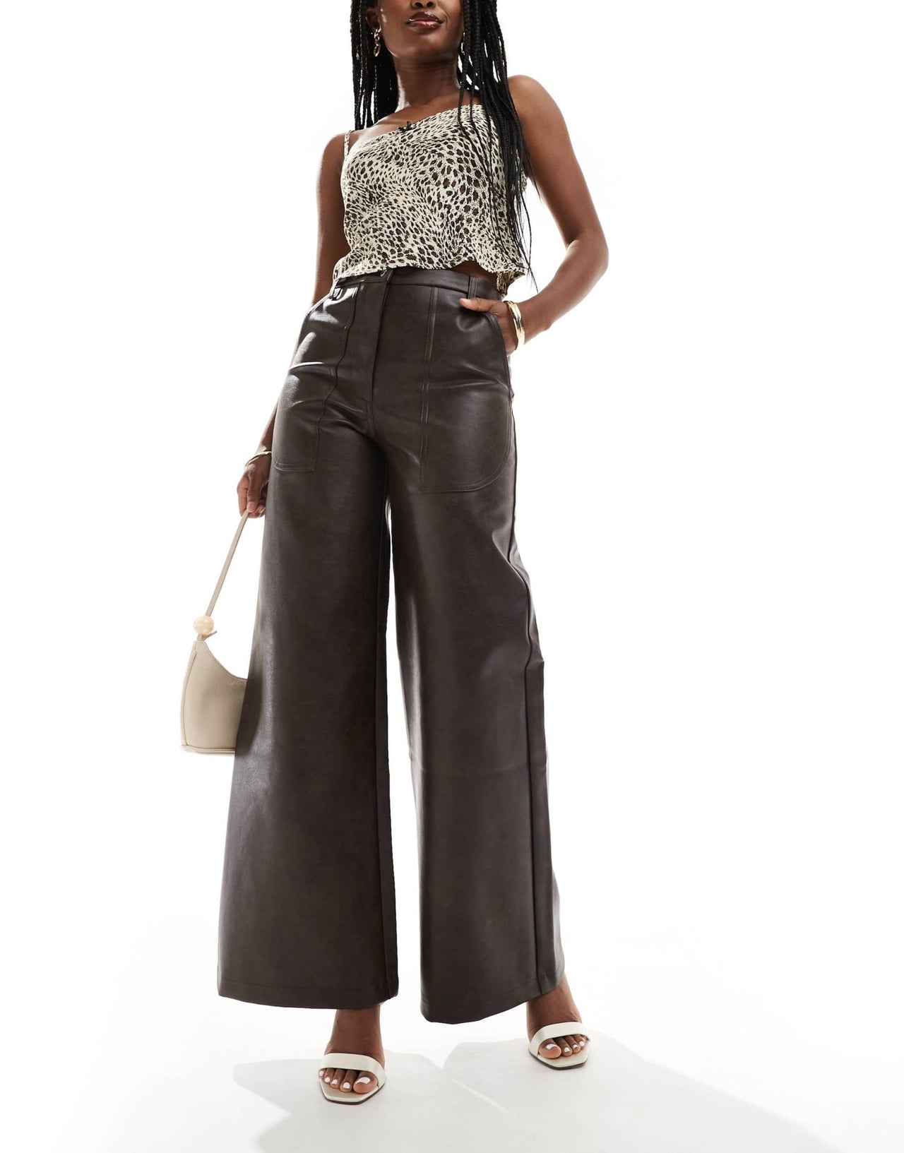 Bardot faux leather wide leg trousers in dark chocolate - ASOS Sample Sale EU Store