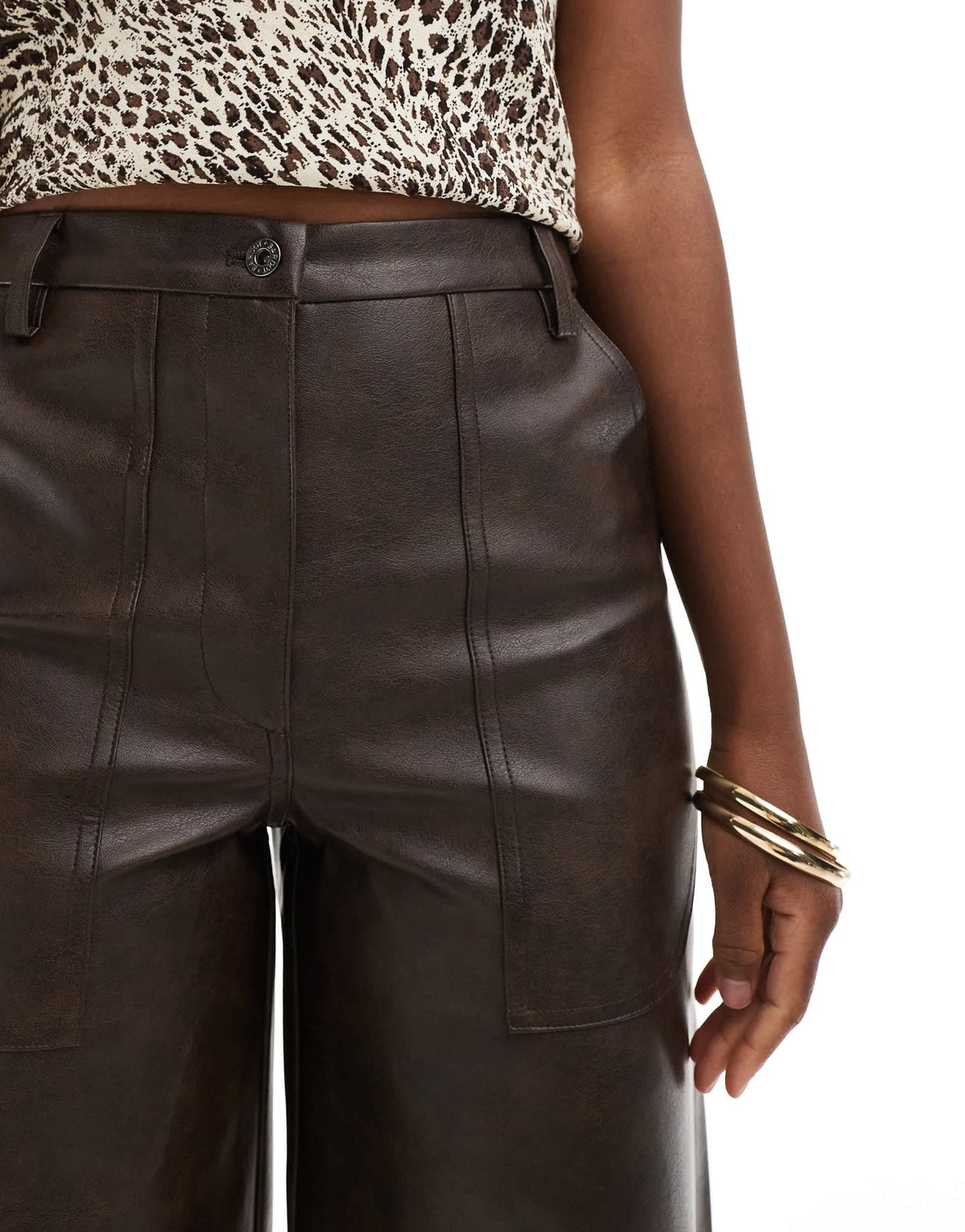 Bardot faux leather wide leg trousers in dark chocolate - ASOS Sample Sale EU Store