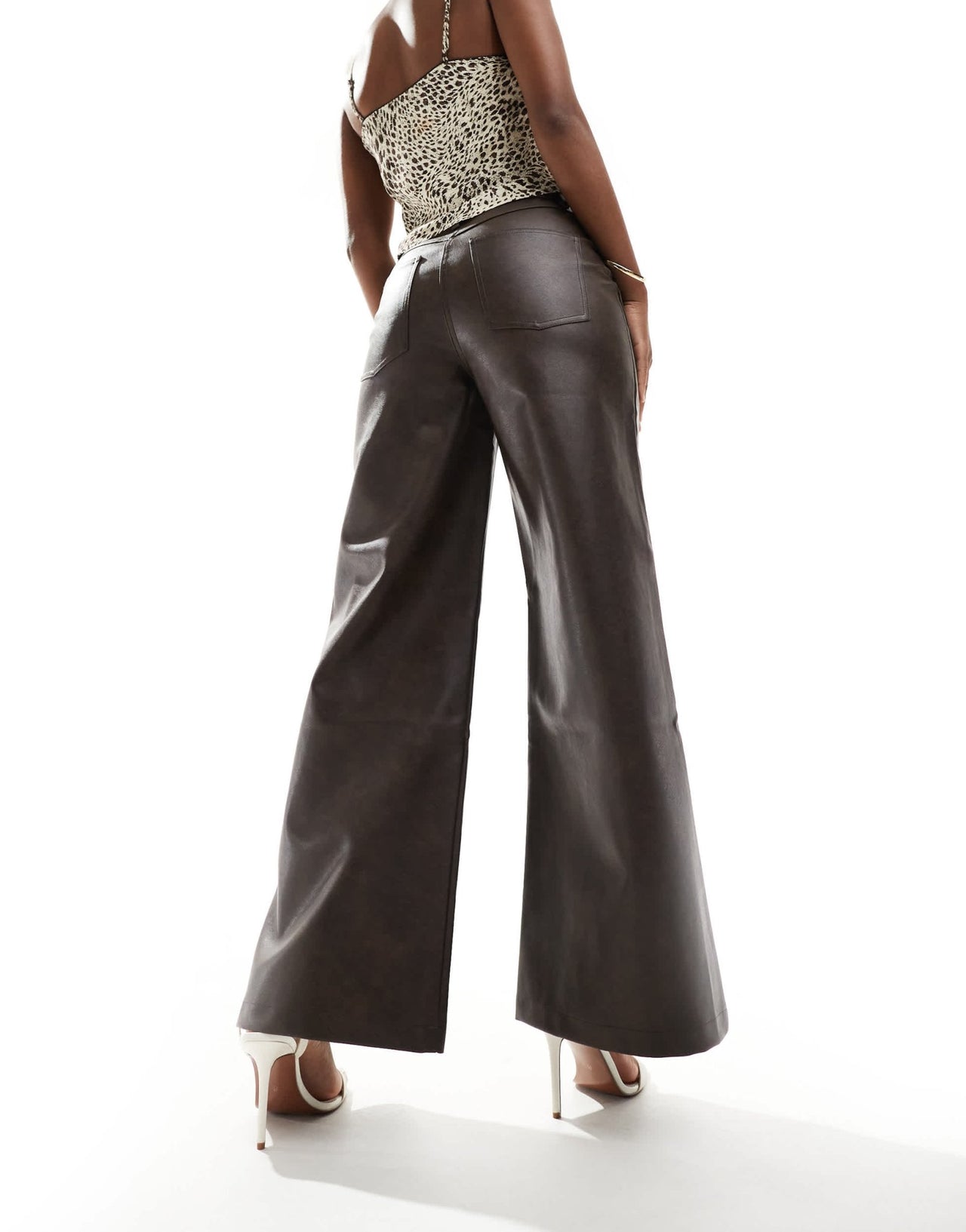 Bardot faux leather wide leg trousers in dark chocolate - ASOS Sample Sale EU Store
