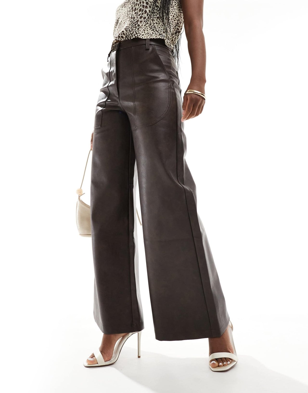 Bardot faux leather wide leg trousers in dark chocolate - ASOS Sample Sale EU Store