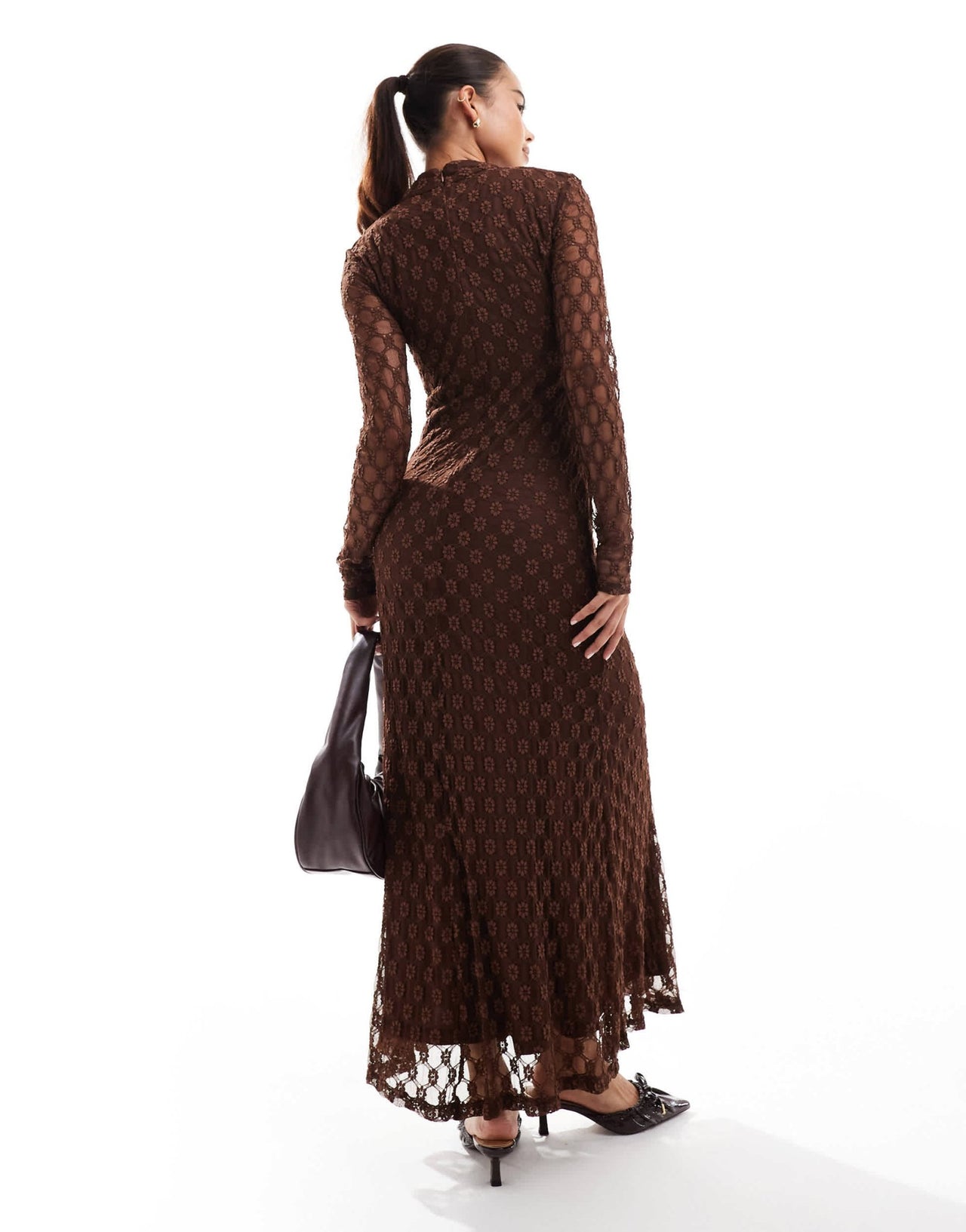 Bardot long sleeve lace maxi dress in chocolate - ASOS Sample Sale EU Store