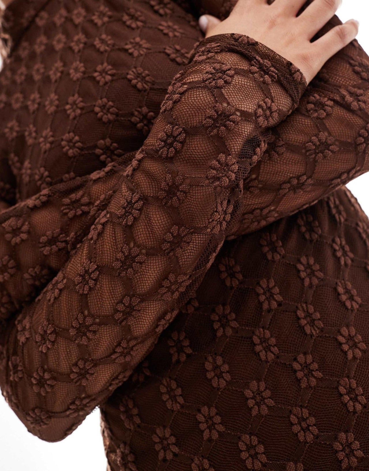 Bardot long sleeve lace maxi dress in chocolate - ASOS Sample Sale EU Store