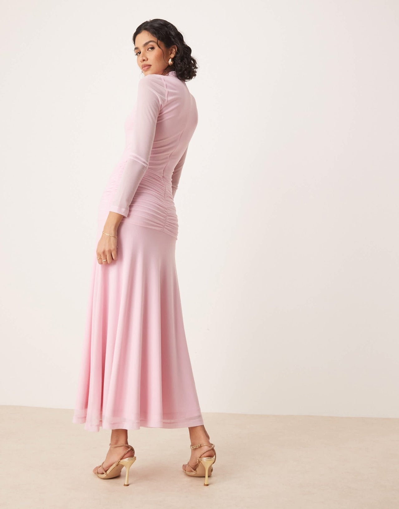 Bardot mesh long sleeve maxi dress in pink - ASOS Sample Sale EU Store