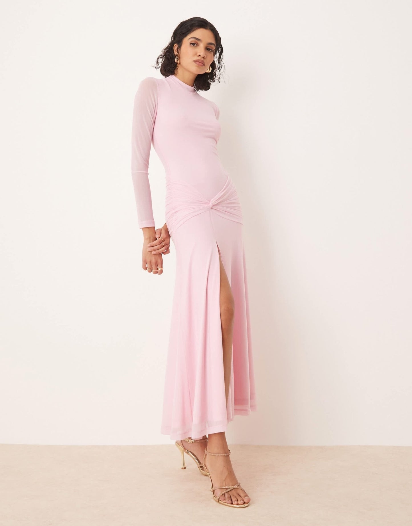 Bardot mesh long sleeve maxi dress in pink - ASOS Sample Sale EU Store
