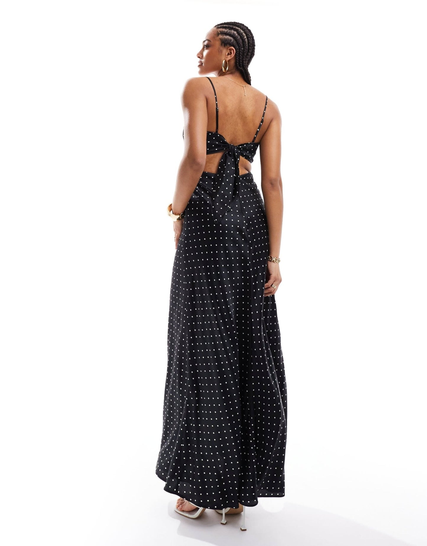 Bardot satin maxi dress in black polka dot - ASOS Sample Sale EU Store