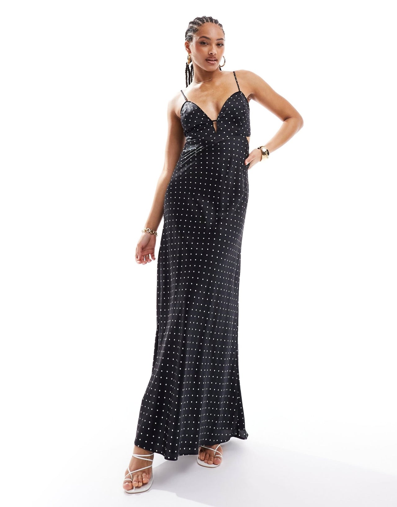 Bardot satin maxi dress in black polka dot - ASOS Sample Sale EU Store