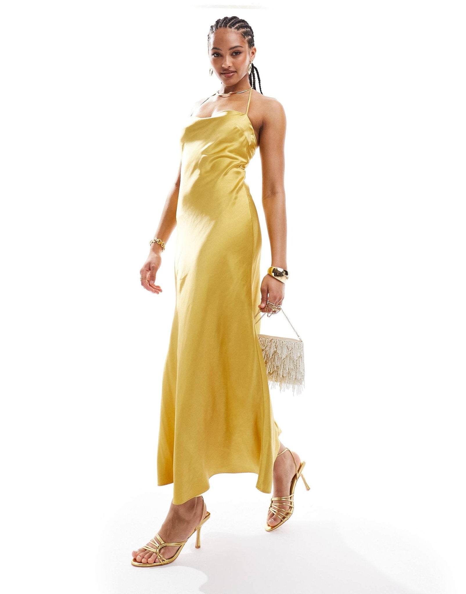 Bardot silky satin maxi dress in gold - ASOS Sample Sale EU Store