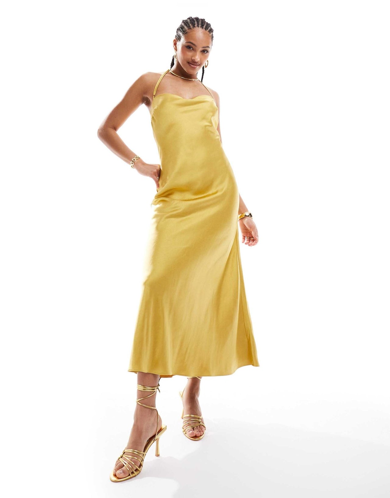 Bardot silky satin maxi dress in gold - ASOS Sample Sale EU Store