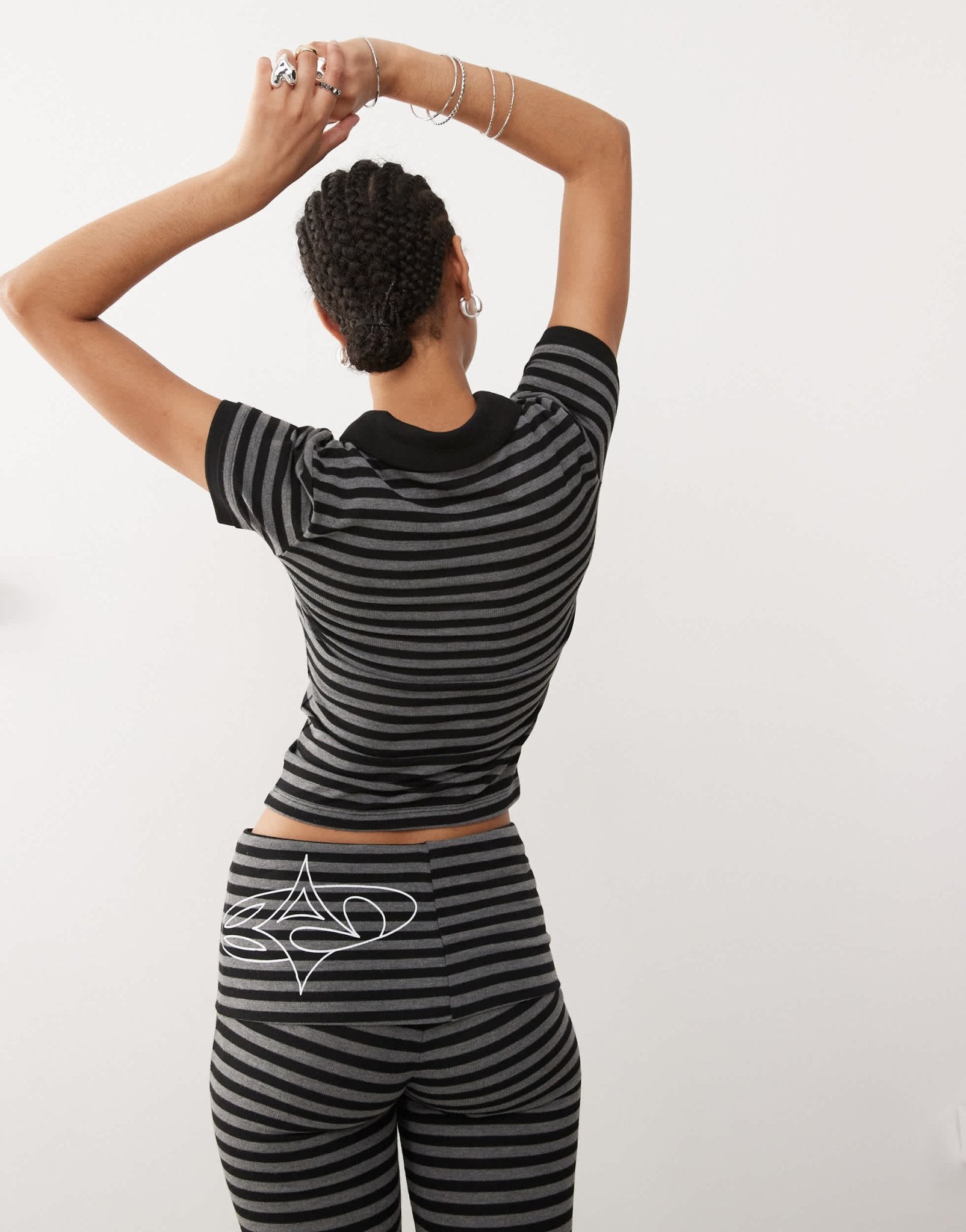 Basic Pleasure Mode penelope striped collar baby t-shirt co - ord in black and grey - ASOS Sample Sale EU Store