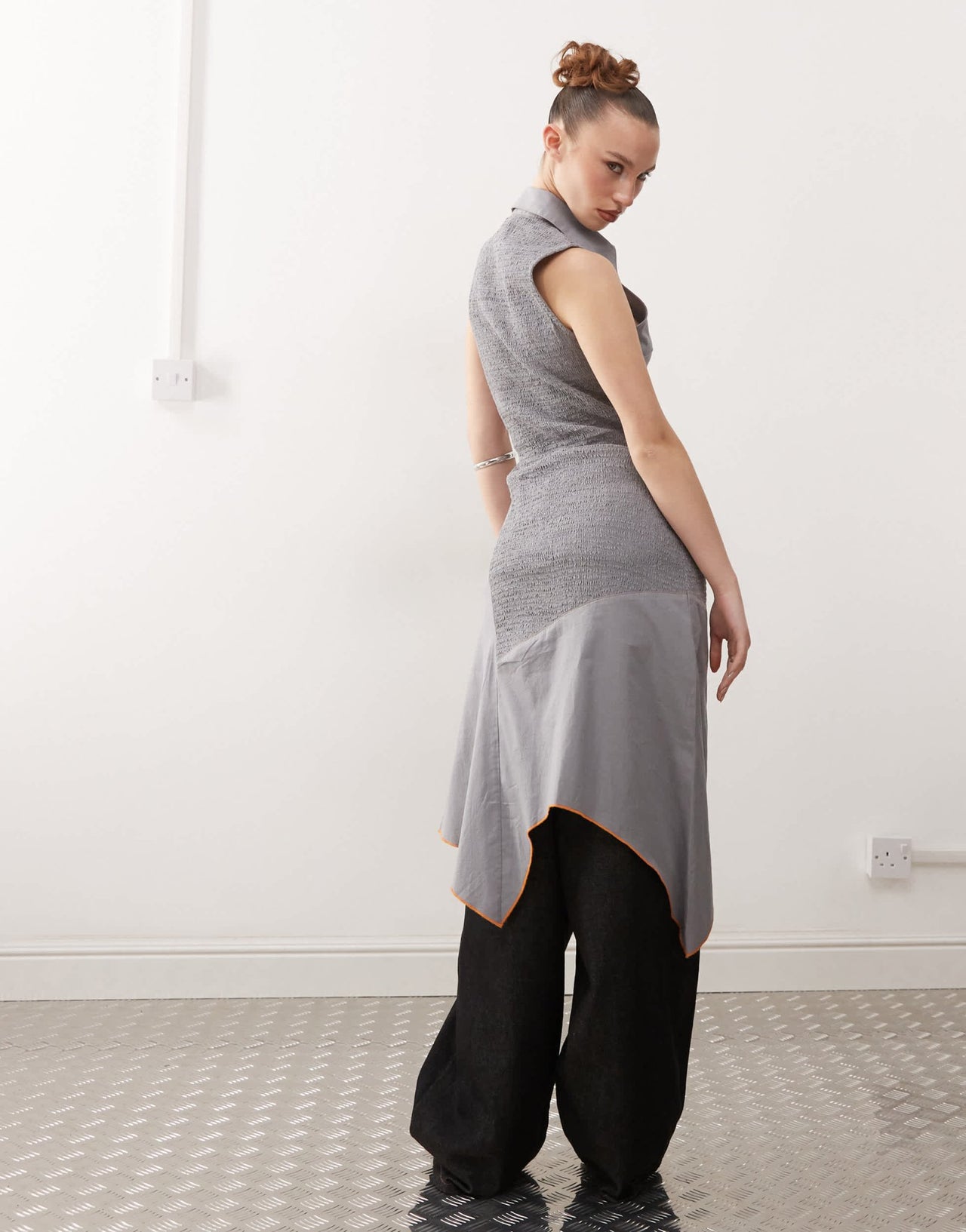 Basic Pleasure Mode shirred panneled shirt dress in grey - ASOS Sample Sale EU Store