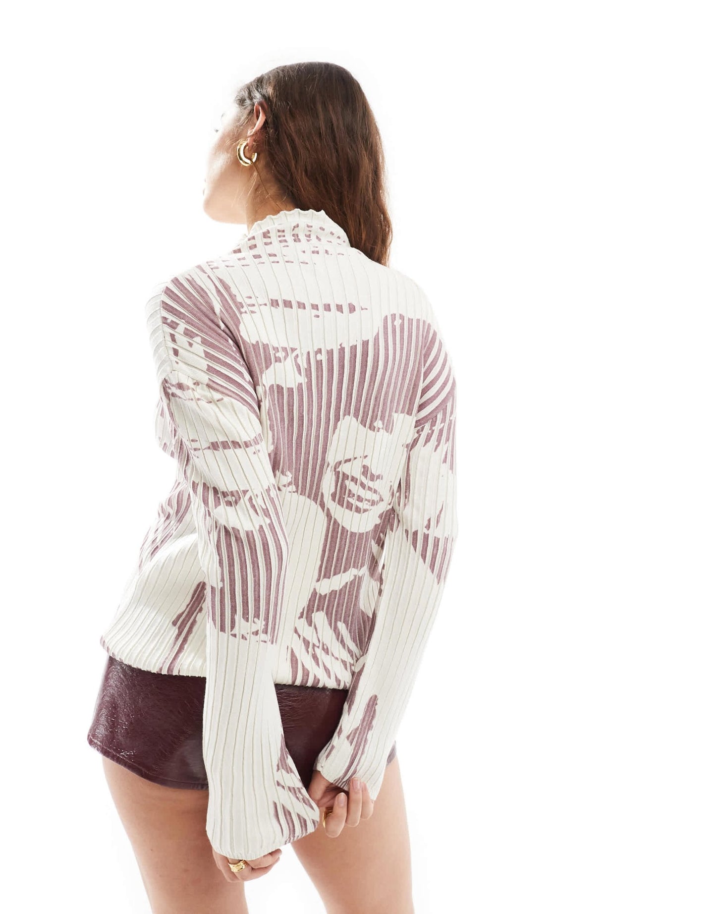 Basic Pleasure Mode talia long sleeve printed ribbed knit jumper in multi - ASOS Sample Sale EU Store
