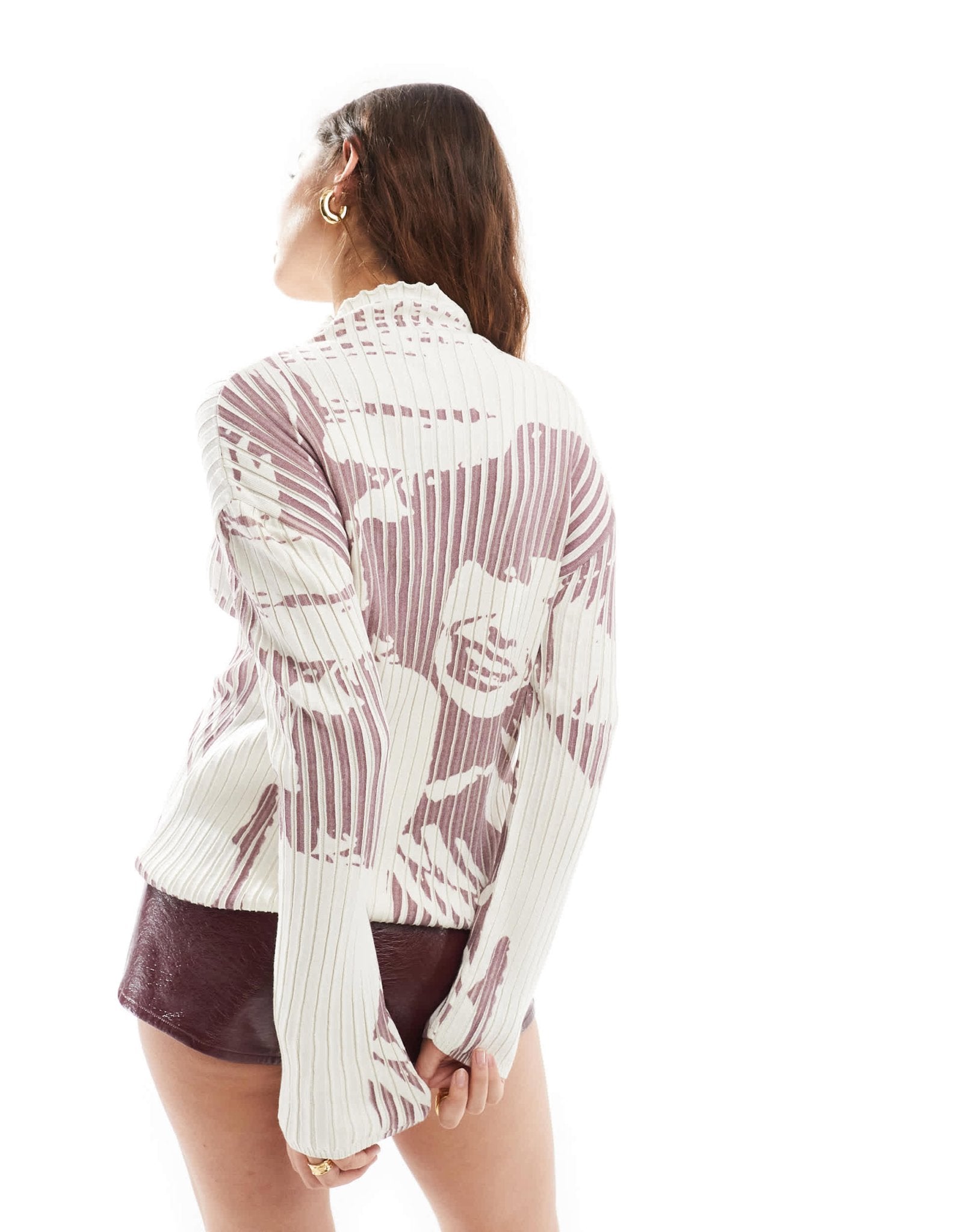 Basic Pleasure Mode talia long sleeve printed ribbed knit jumper in multi - ASOS Sample Sale EU Store