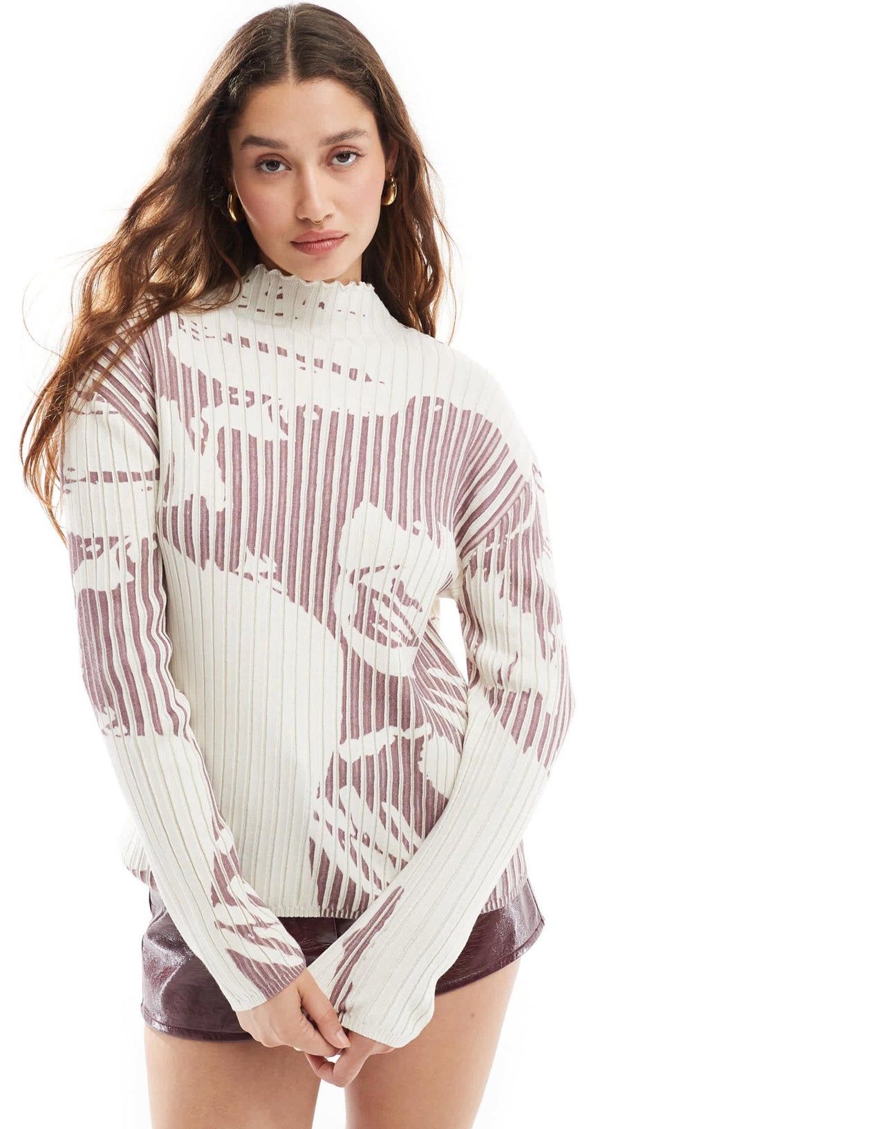 Basic Pleasure Mode talia long sleeve printed ribbed knit jumper in multi - ASOS Sample Sale EU Store
