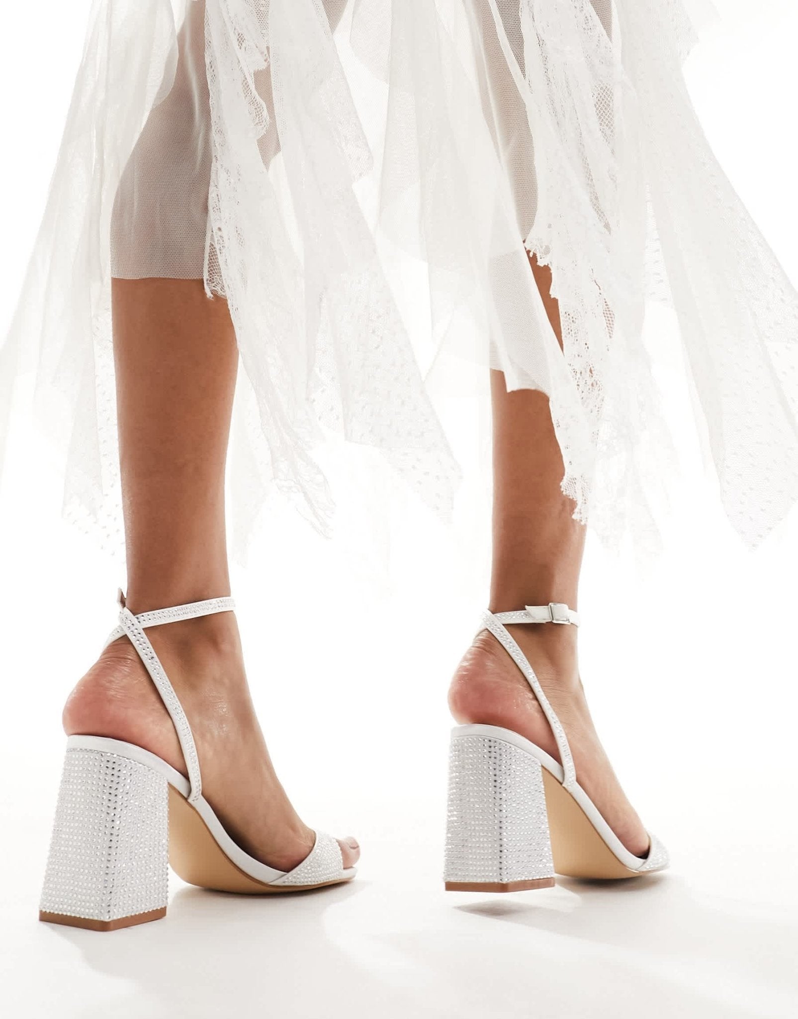 Be Mine Bridal Almee embellished block heel sandals in ivory - ASOS Sample Sale EU Store