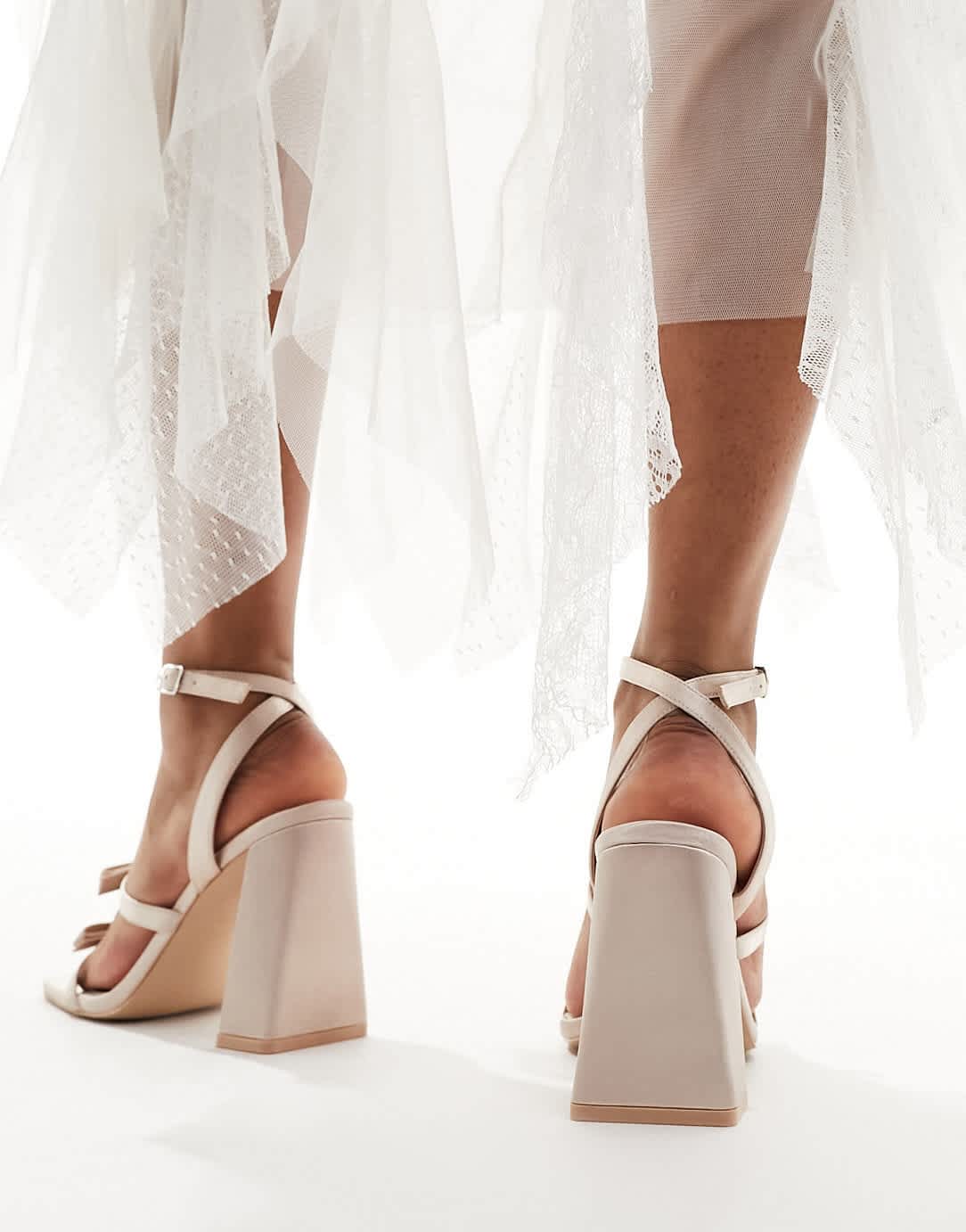 Be Mine Bridal Angelin bow block heel sandals in blush - ASOS Sample Sale EU Store
