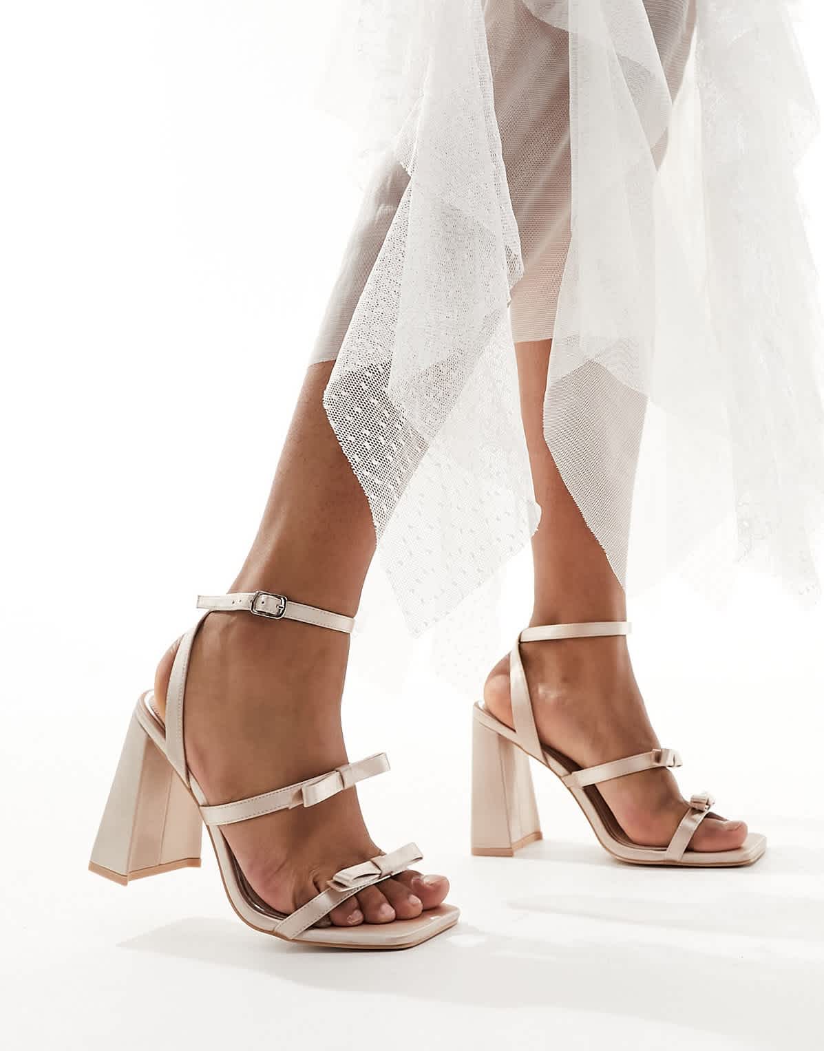 Be Mine Bridal Angelin bow block heel sandals in blush - ASOS Sample Sale EU Store