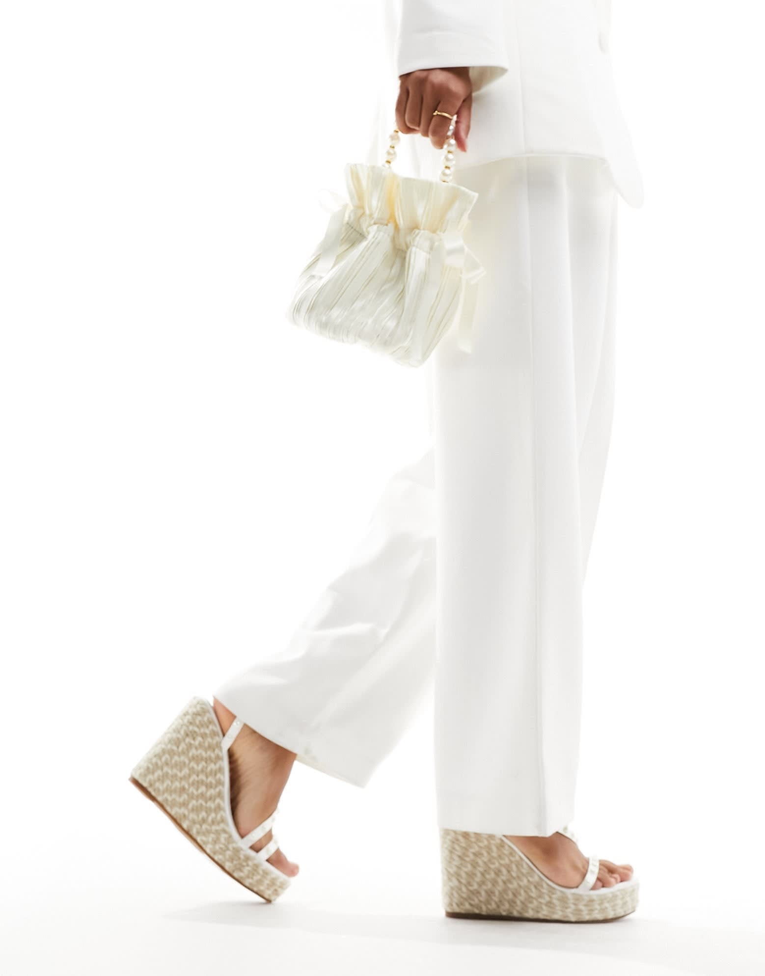 Be Mine Bridal Bryony espadrille wedge heeled sandals in ivory satin - ASOS Sample Sale EU Store