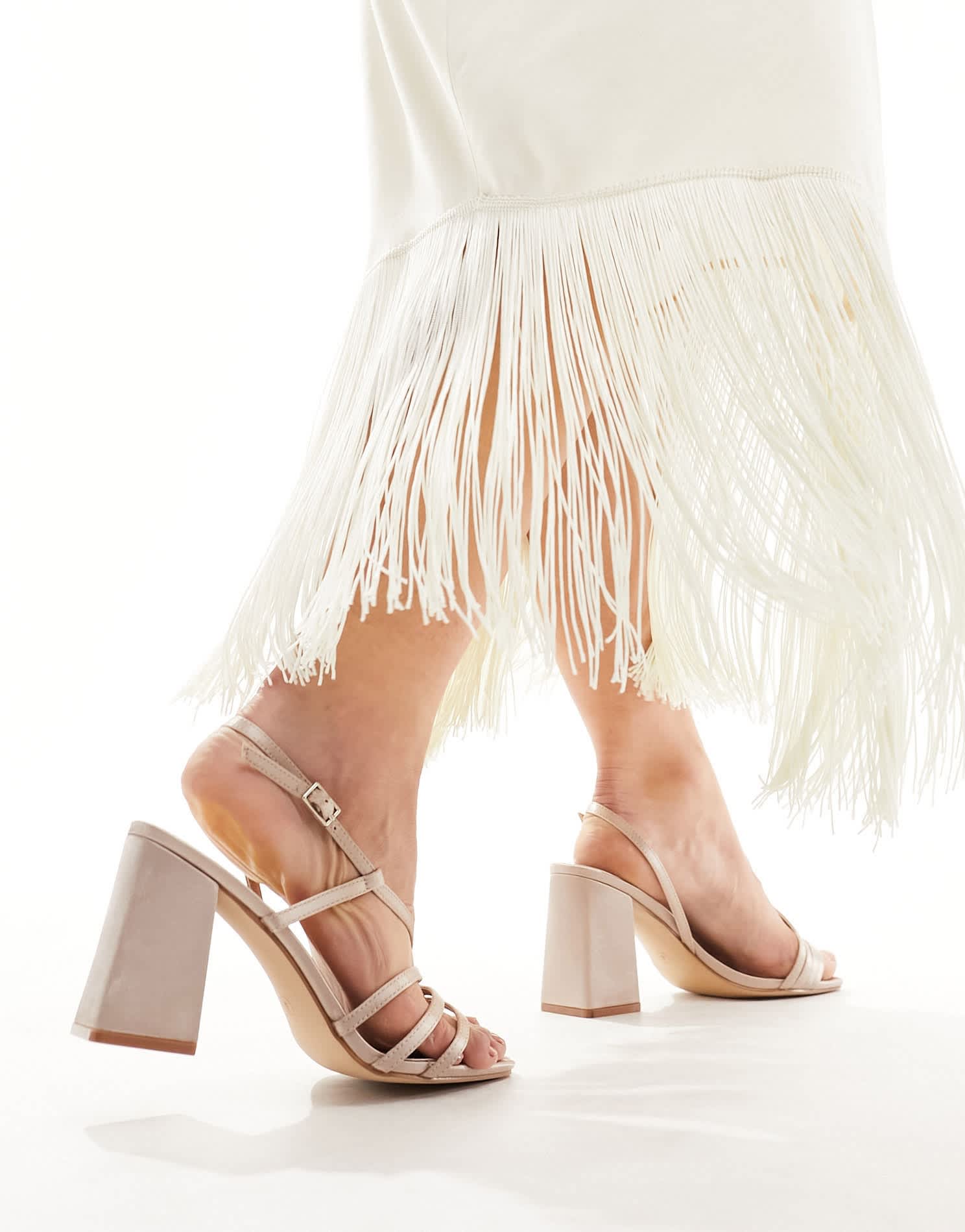Be Mine Wide Fit Bridal Adilette asymmetric strap block heel sandals in blush - ASOS Sample Sale EU Store