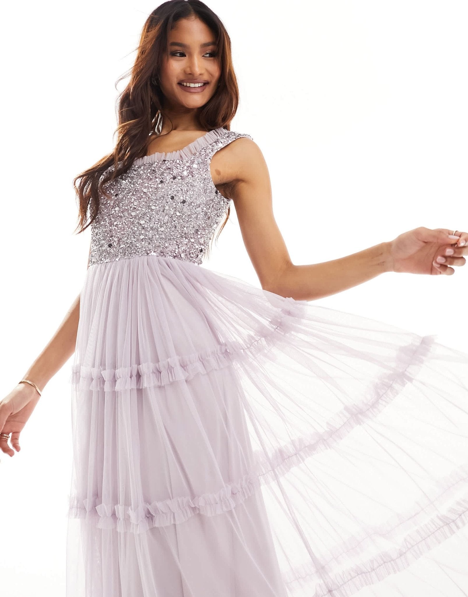 Beaaut Bridesmaid embellished maxi square neck dress with ruffle skirt in lilac - ASOS Sample Sale EU Store