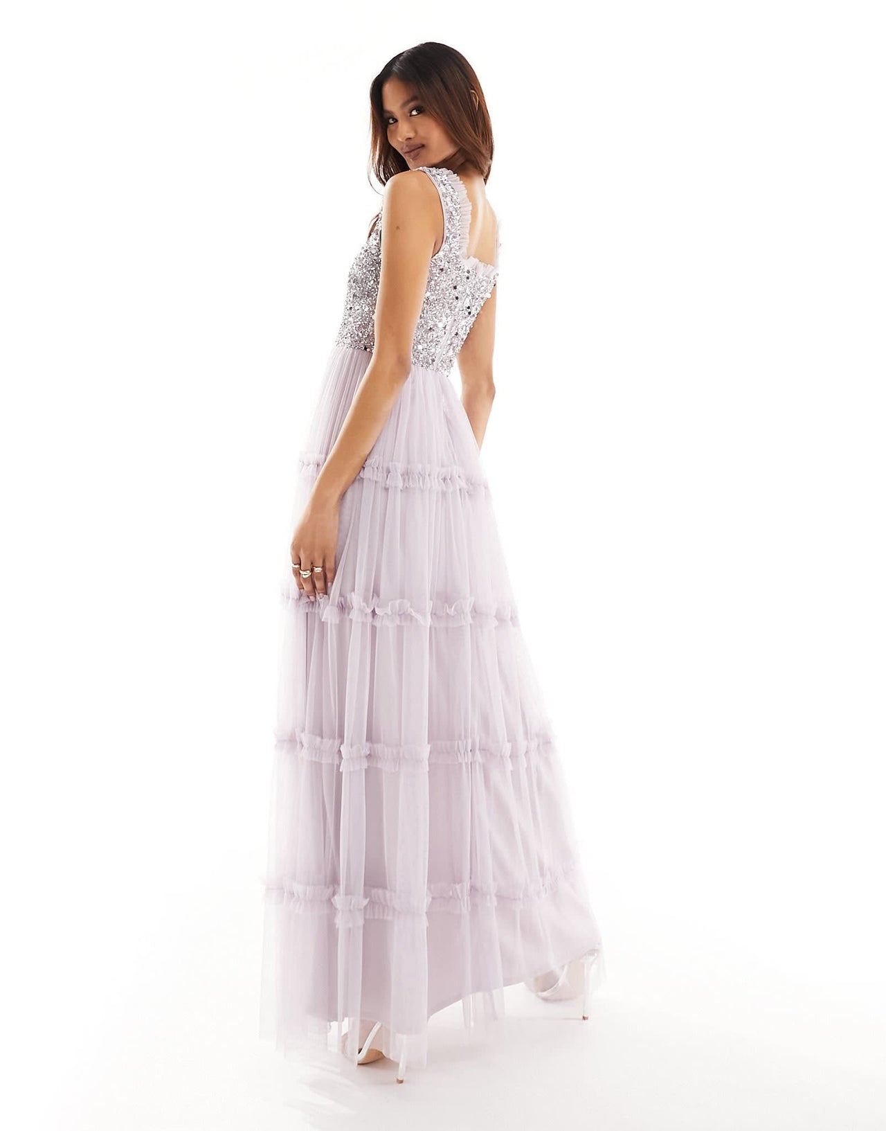 Beaaut Bridesmaid embellished maxi square neck dress with ruffle skirt in lilac - ASOS Sample Sale EU Store