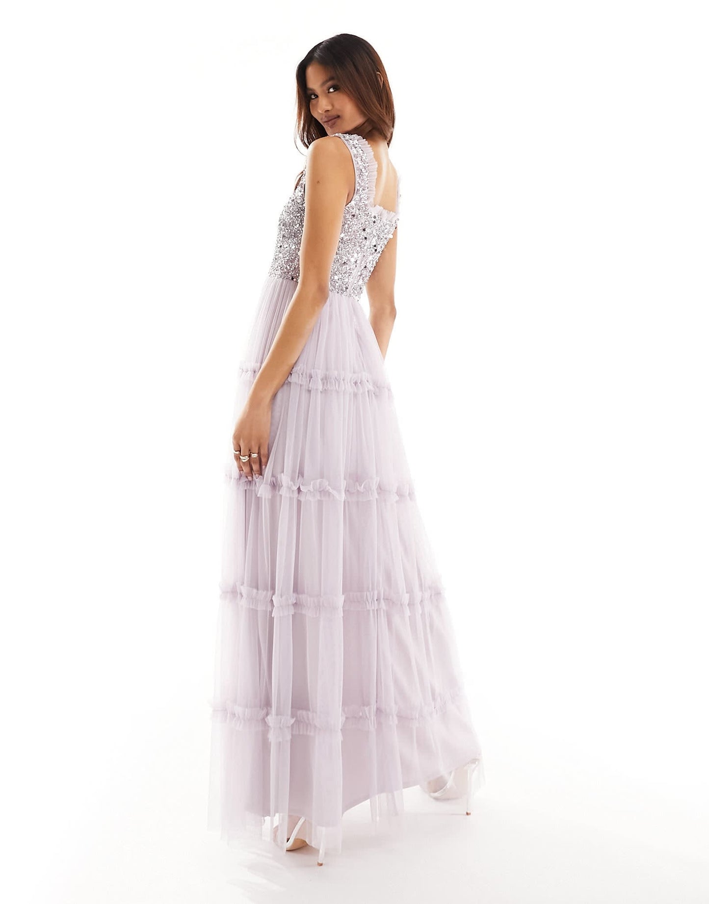 Beaaut Bridesmaid embellished maxi square neck dress with ruffle skirt in lilac - ASOS Sample Sale EU Store