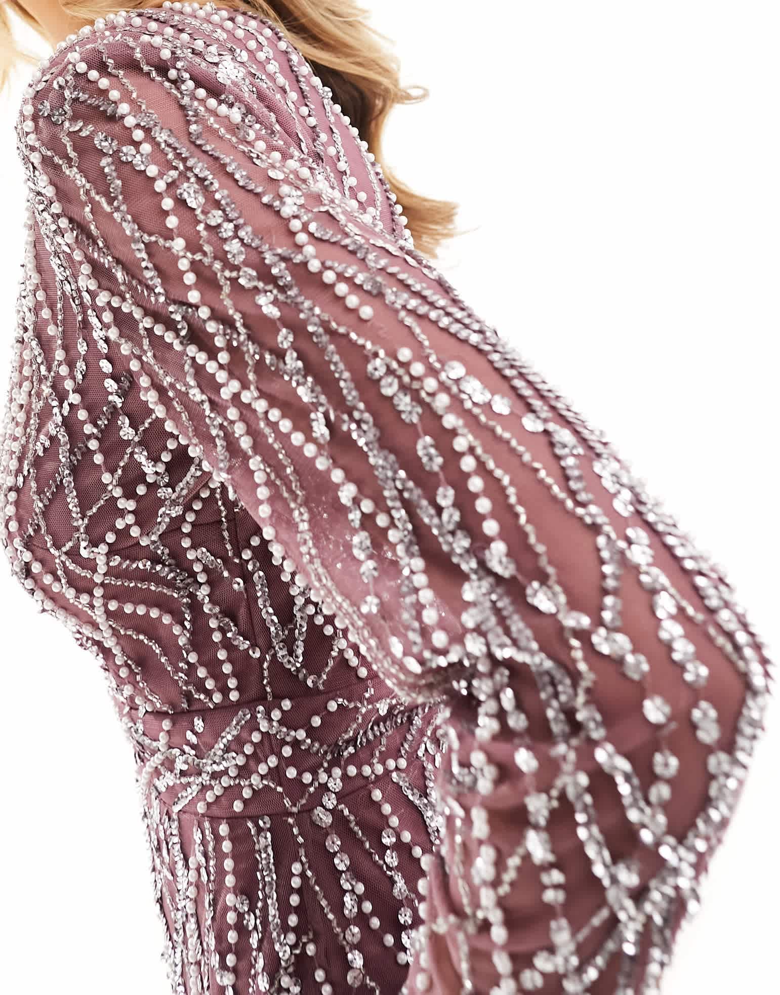 Beauut Bridesmaid allover embellished maxi dress in mauve - ASOS Sample Sale EU Store