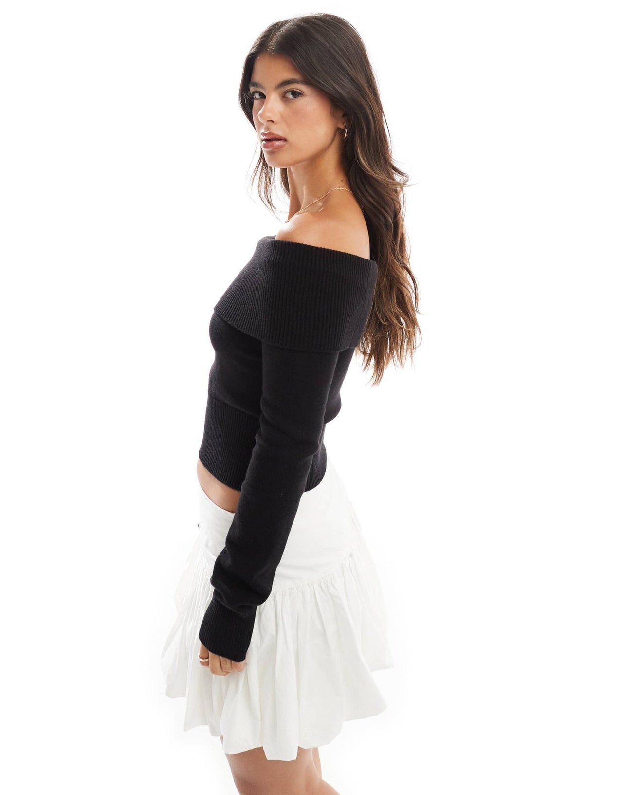 Bershka bardot knitted jumper in black - ASOS Sample Sale EU Store