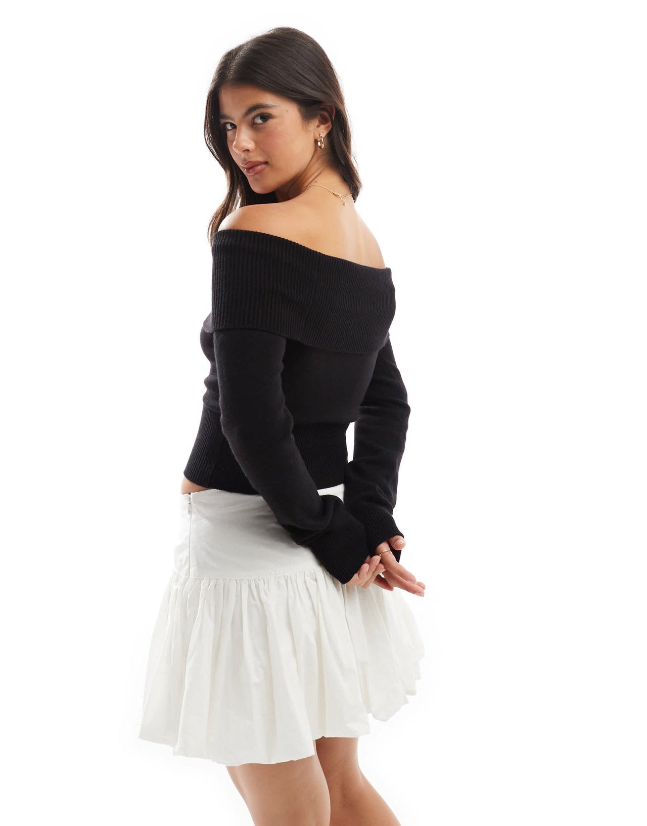 Bershka bardot knitted jumper in black - ASOS Sample Sale EU Store
