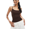 Bershka contrast square neck cami top in brown