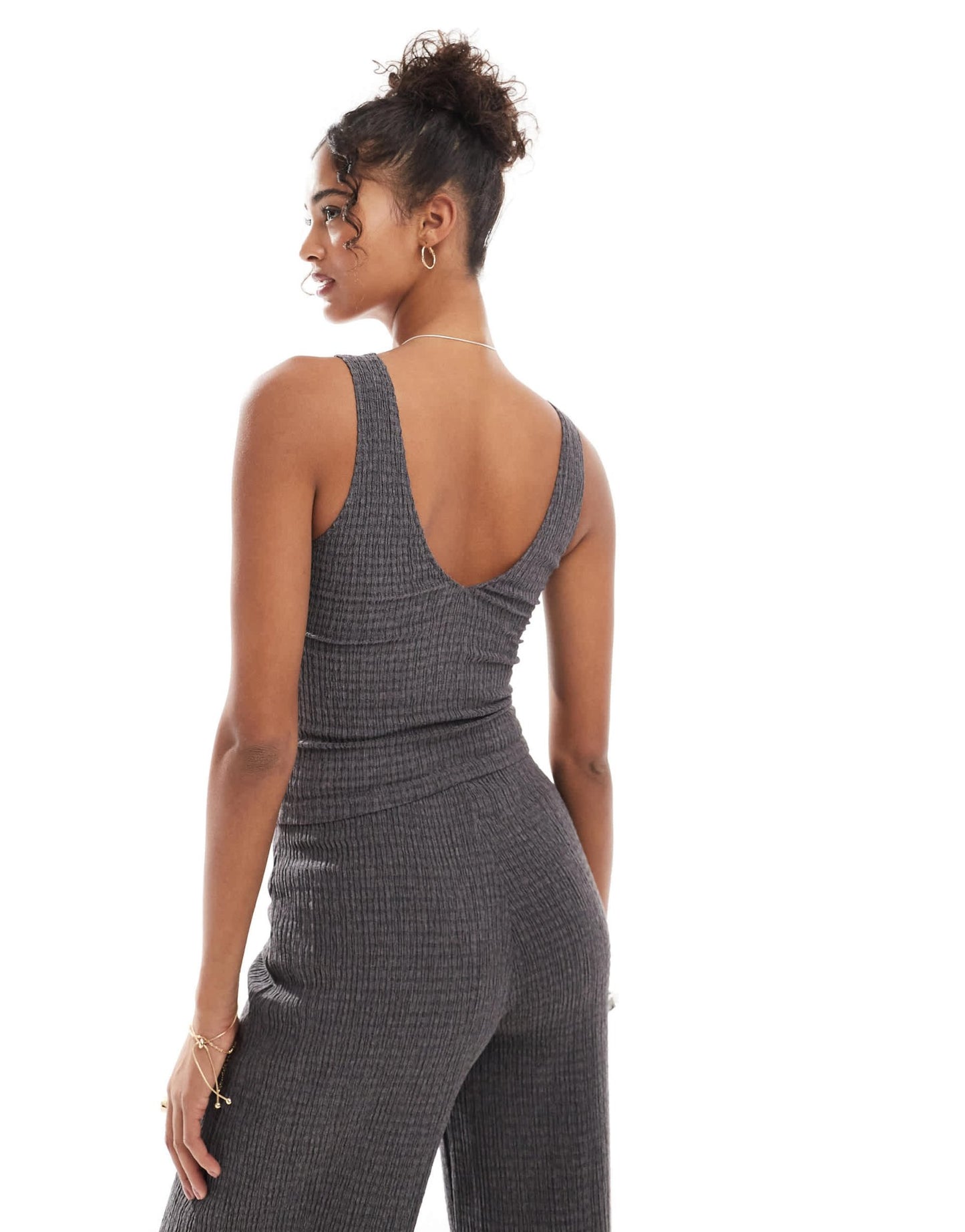 Bershka lace detail plunge top co - ord in charcoal - ASOS Sample Sale EU Store