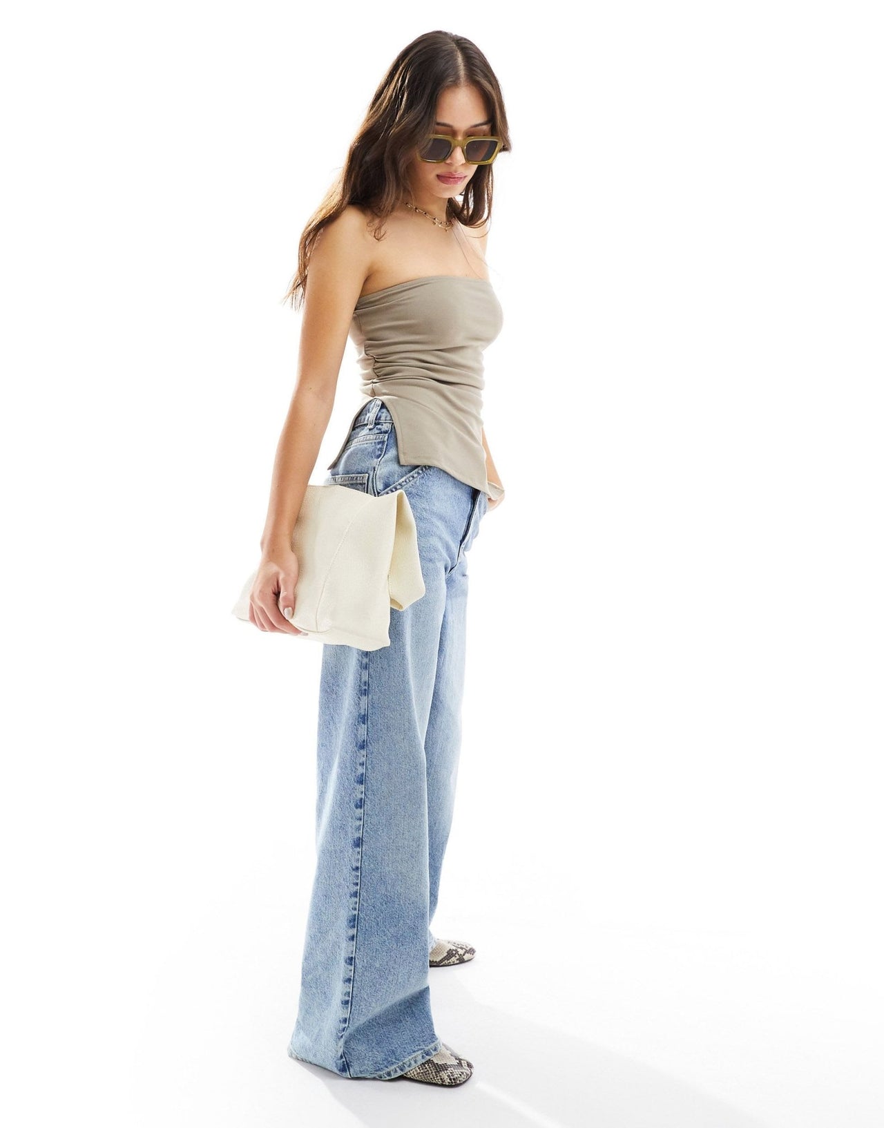 Bershka longline bandeau top in mink - ASOS Sample Sale EU Store