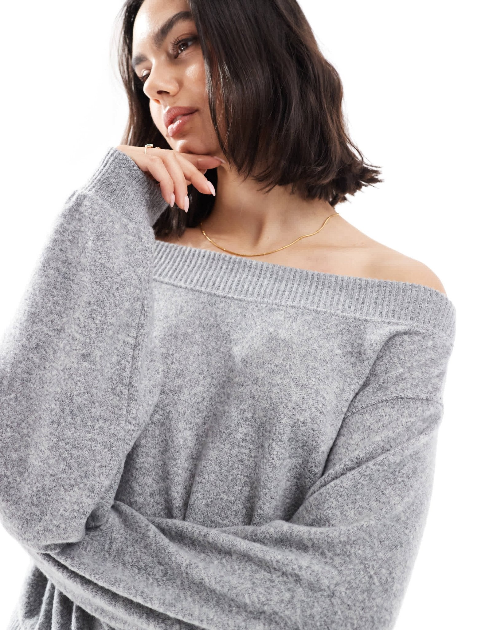 Bershka off the shoulder knit top in grey marl - ASOS Sample Sale EU Store