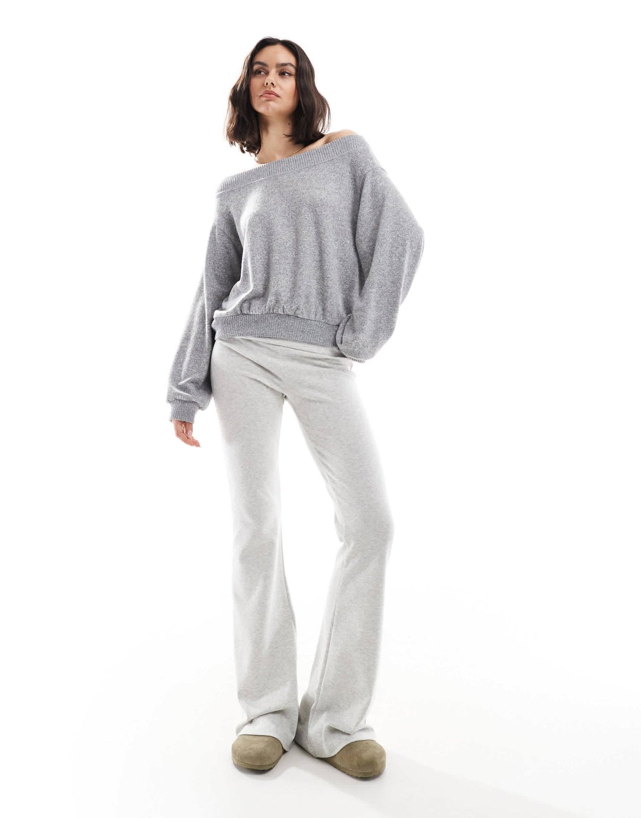 Bershka off the shoulder knit top in grey marl - ASOS Sample Sale EU Store