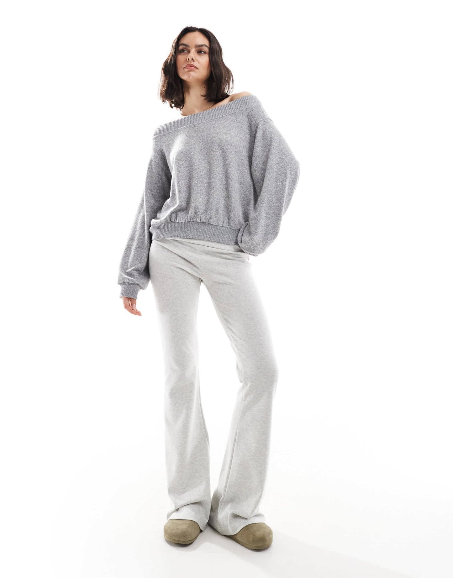 Bershka off the shoulder knit top in grey marl - ASOS Sample Sale EU Store