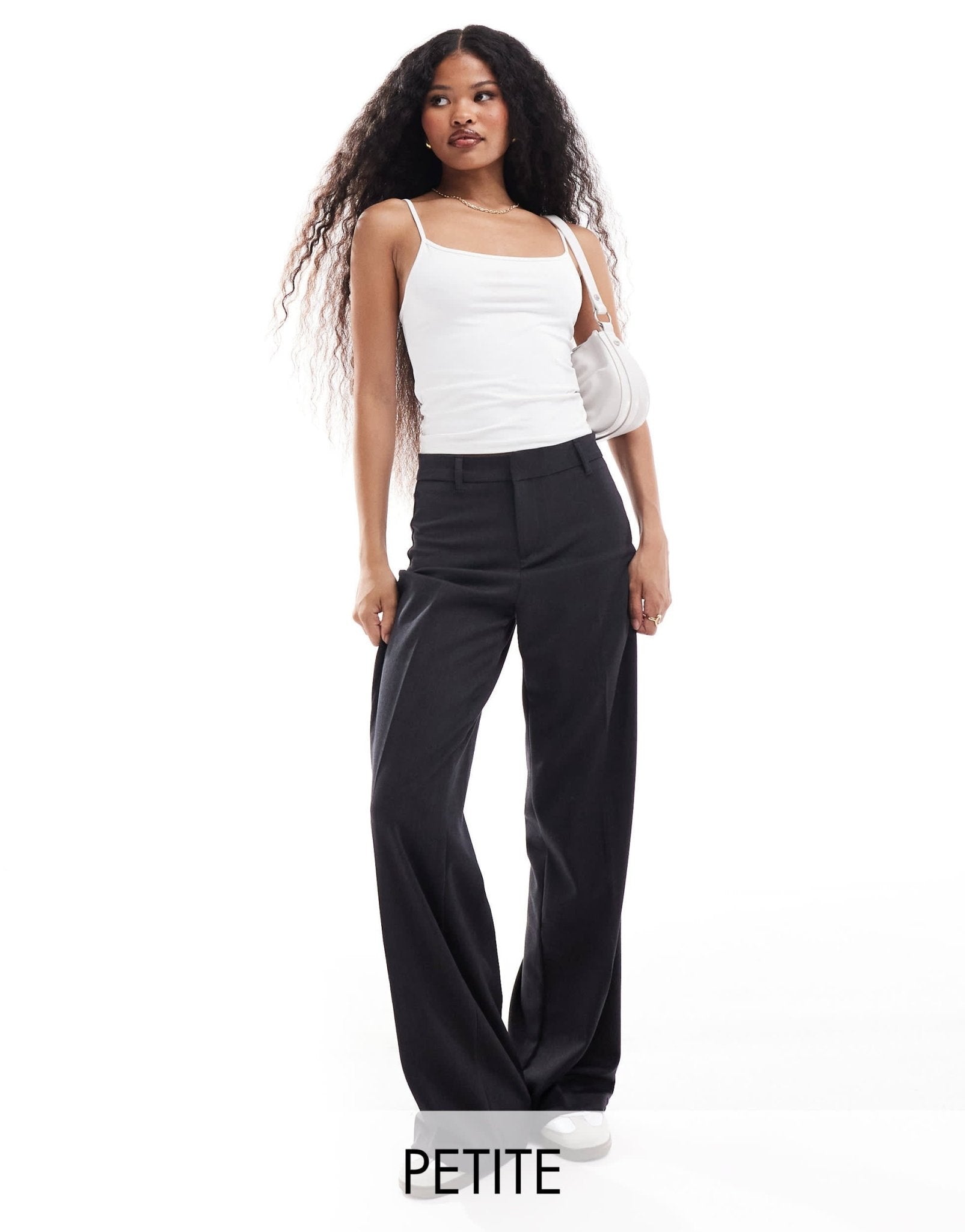 Bershka Petite wide leg tailored trouser in charcoal - ASOS Sample Sale EU Store