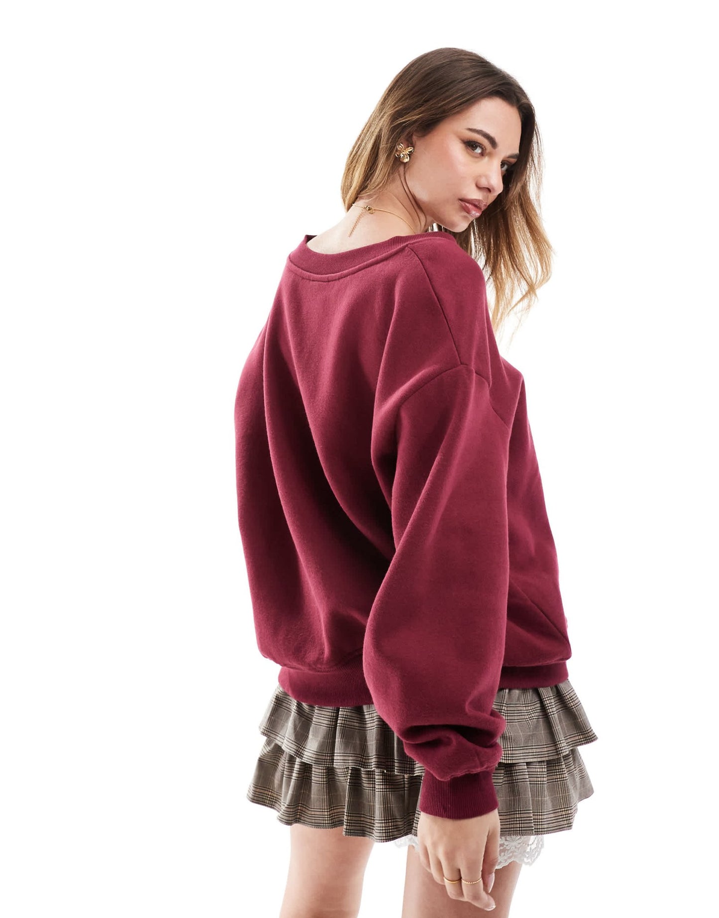 Bershka v - neck sweatshirt in burgundy - ASOS Sample Sale EU Store