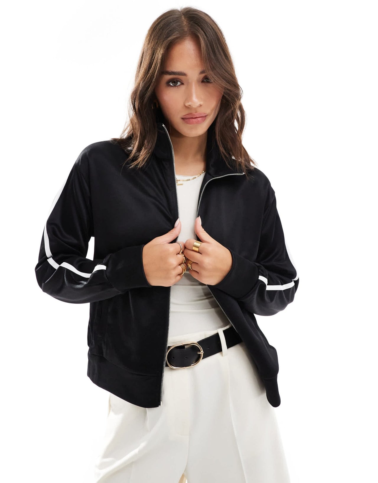 Bershka zip through sports jacket in black - ASOS Sample Sale EU Store