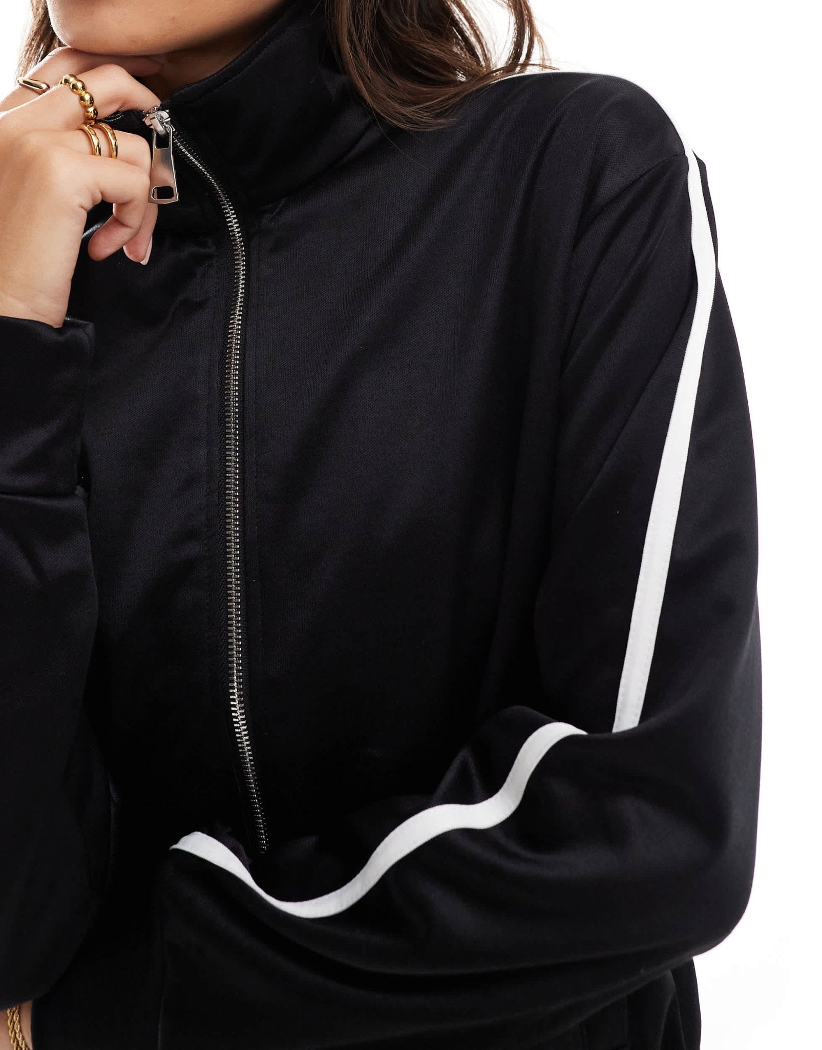 Bershka zip through sports jacket in black - ASOS Sample Sale EU Store