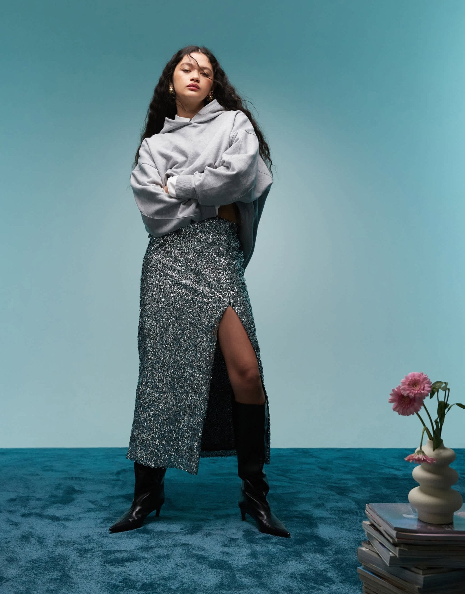 BIMBA Y LOLA split midaxi skirt in silver sequin - ASOS Sample Sale EU Store