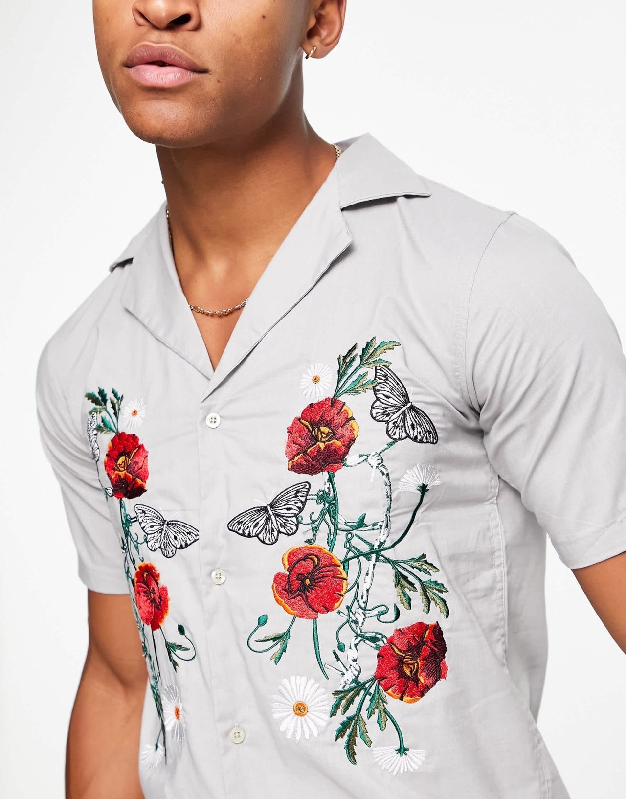 Bolongaro Trevor shirt with rose embroidery in stone - ASOS Sample Sale EU Store