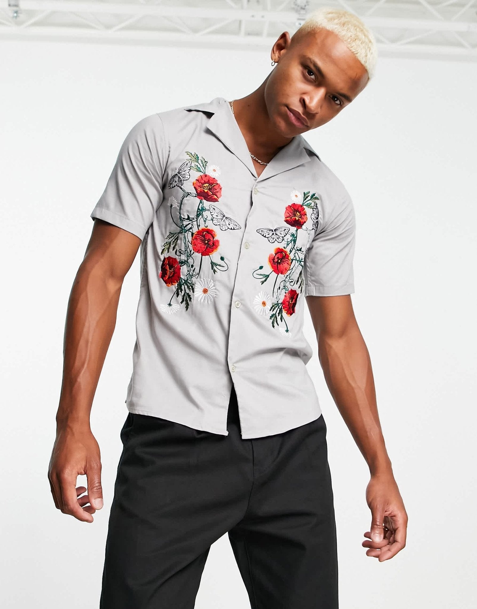 Bolongaro Trevor shirt with rose embroidery in stone - ASOS Sample Sale EU Store