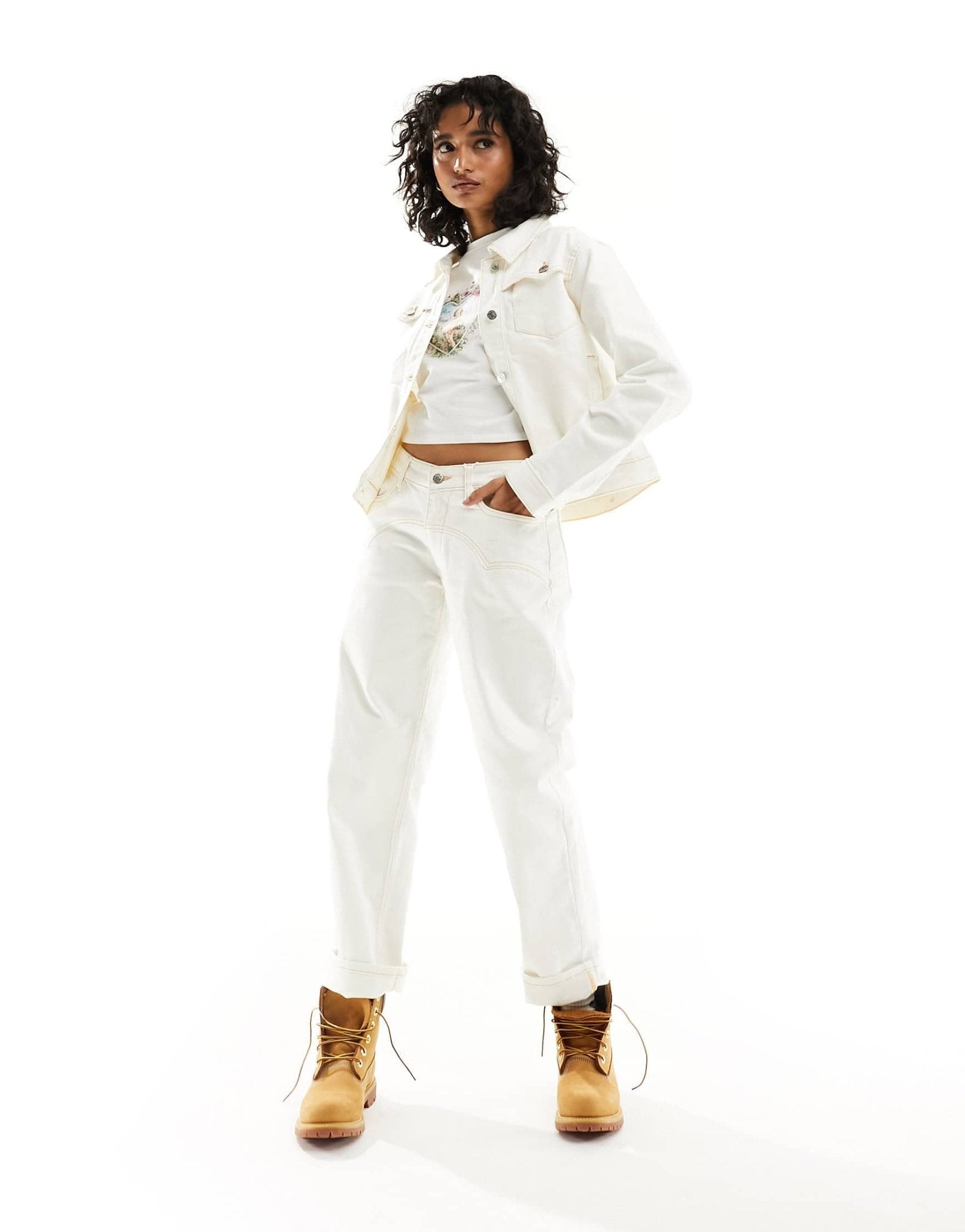Bolongaro Trevor western detail straight leg jeans in cream co - ord - ASOS Sample Sale EU Store